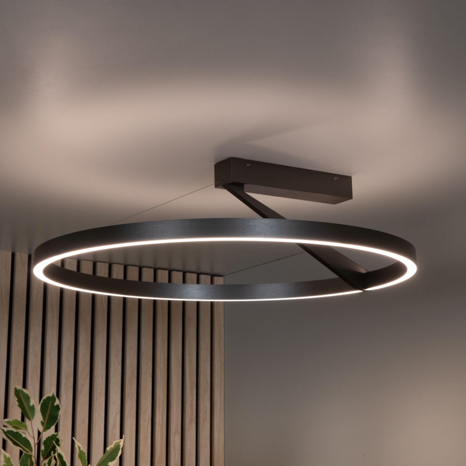 Licht-Erlebnisse LED Deckenleuchte Aluminium Grau Wohnzimmer Bad Fernbedienung Lichtring wohnlich 2200 K warmweiß L:60 cm Deckenlampe Modern