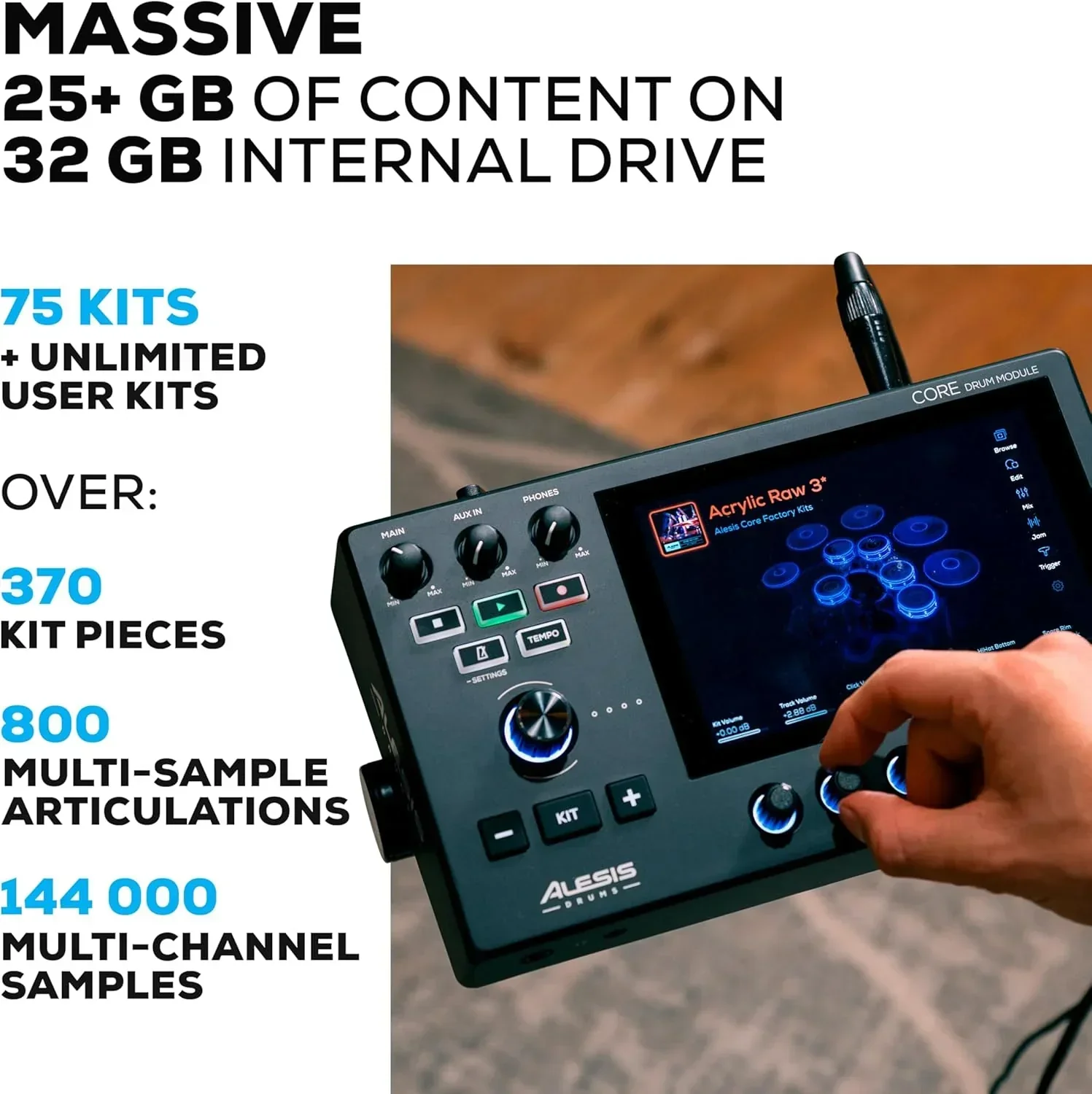 Alison Strata Prime Electronic Drum Set with Touch Screen Dual Area Grid Head