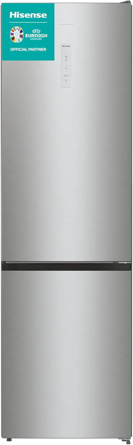 Hisense RB327N4ADD Koelvriescombinatie, EEK D, Total NoFrost, Verwisselbare Deurscharnieren, Flessenrek, 171 Liter Koelgedeelte, 85 Liter Vriesgedeelte, Roestvrijstalen look