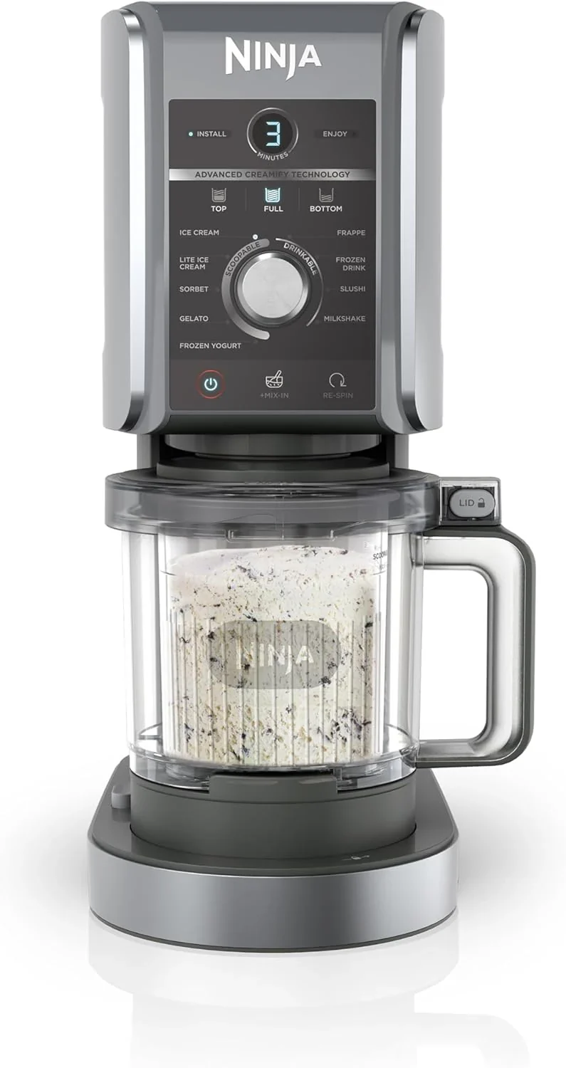 Ninja CREAMi Scoop & Swirl Ice Cream Maker and Ice Cream Yogurt Maker with 2 Tubs, 13 Functions, Makes Ice Cream, Creamy Ice Cream, Gelato, Sorbet, Smoothie and More, Bonus Option, Silver, NC701EU