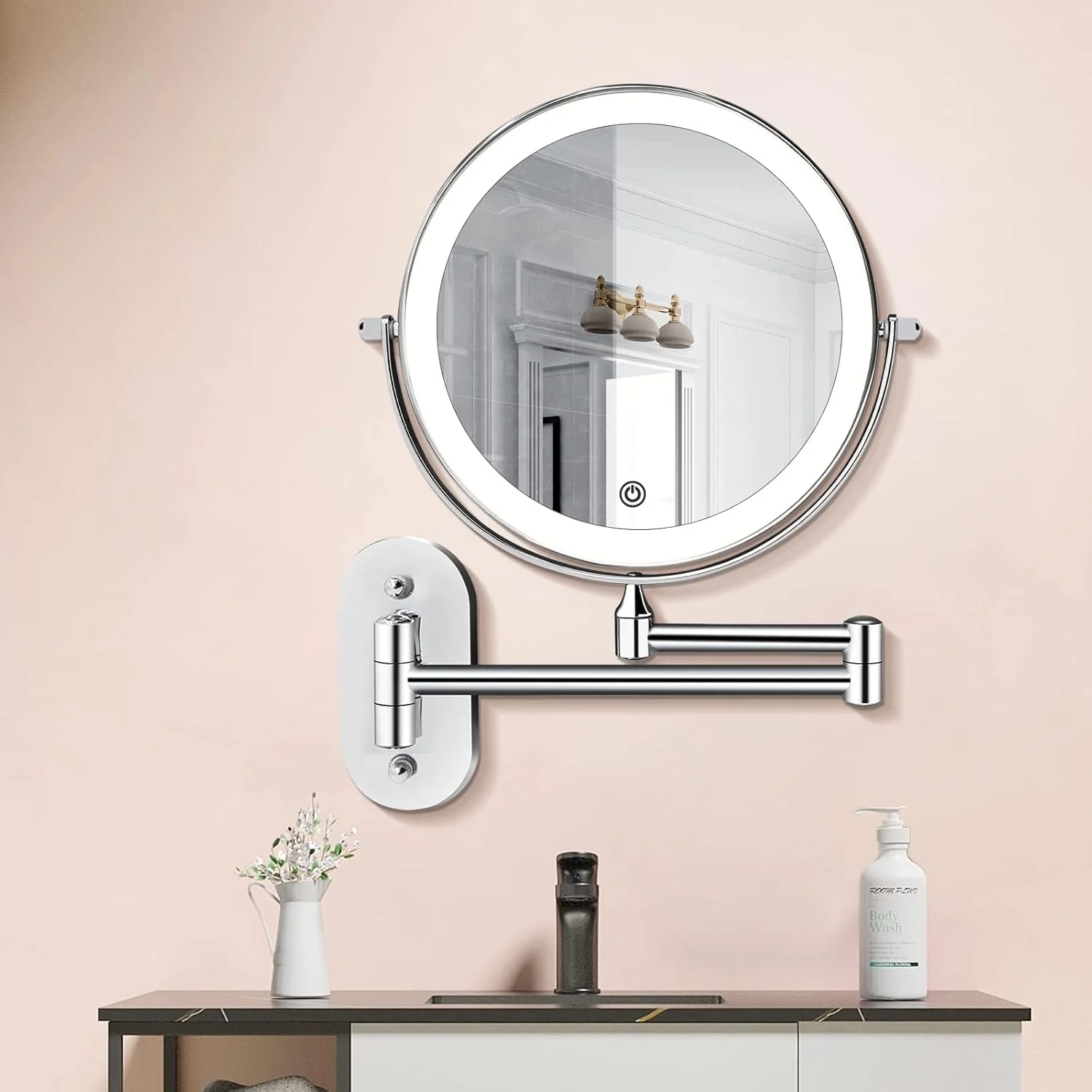 GlowView LED Wall Mirror with Magnification – Rechargeable Makeup Mirror