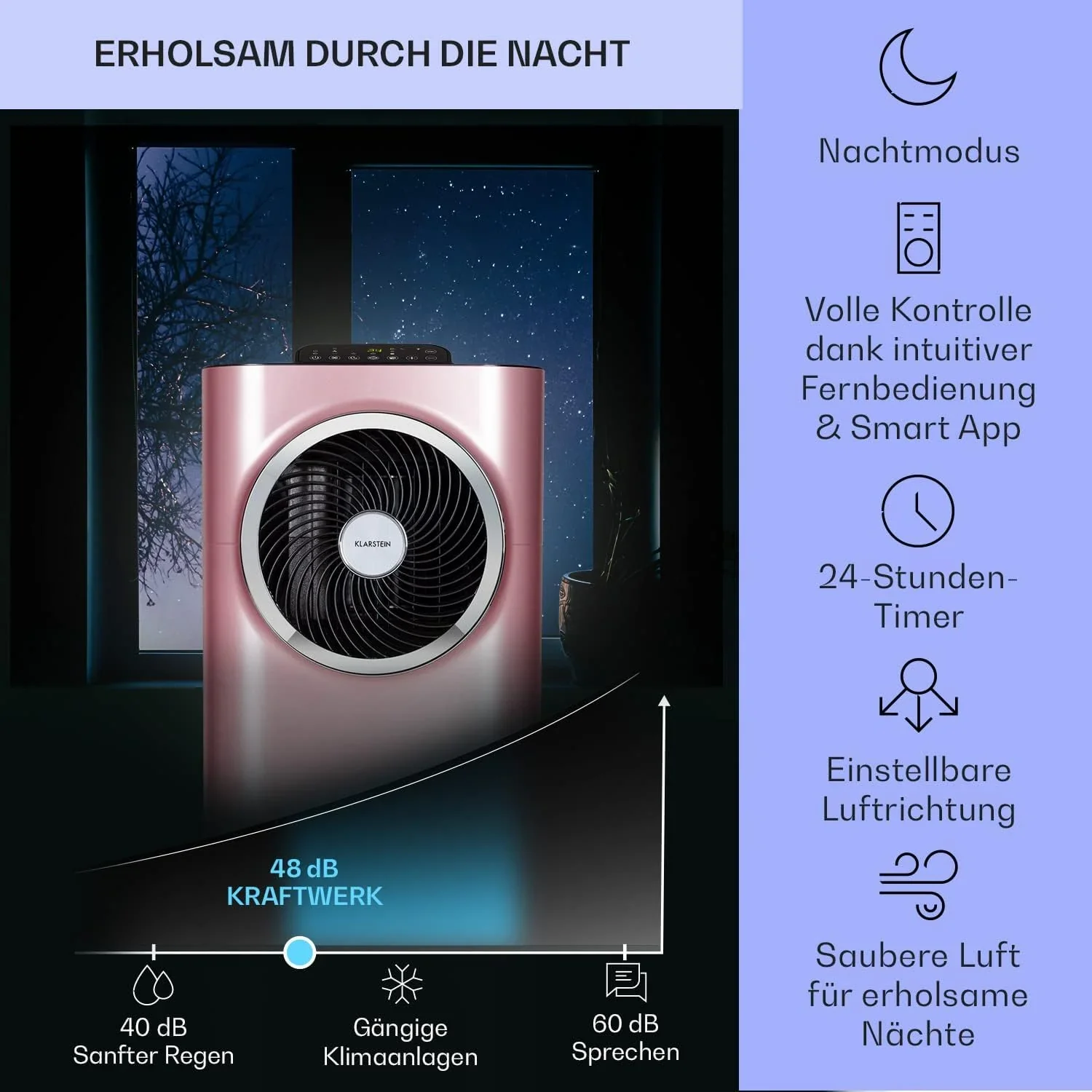 Klarstein Mobile Klimaanlage mit Abluftschlauch, 5-in-1 Klimager?t, Ventilator, Luftentfeuchter, Luftreiniger & Nachtmodus, App-Steuerung, Kleine & Portable, f��r Wohnung & B��ro, 12000 BTU