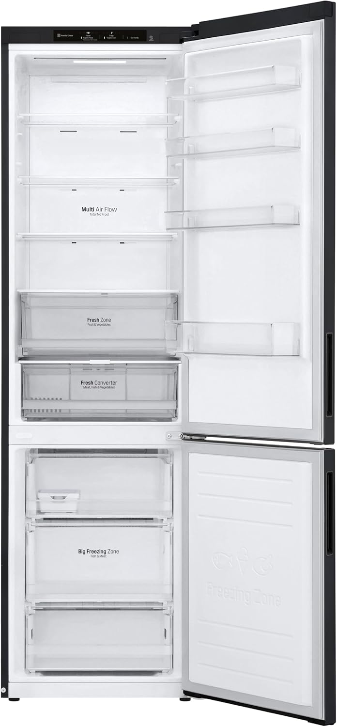 LG GBP62MCNBC, Klasse B, 384 L, Kühl-/ Gefrierkombination, Frische Features, Kühlschrank mit Gefrierfach und Innendisplay, DoorCooling+, LINEARCooling, 59,5 x 203 x 67,5 cm ꟷ Matte Black