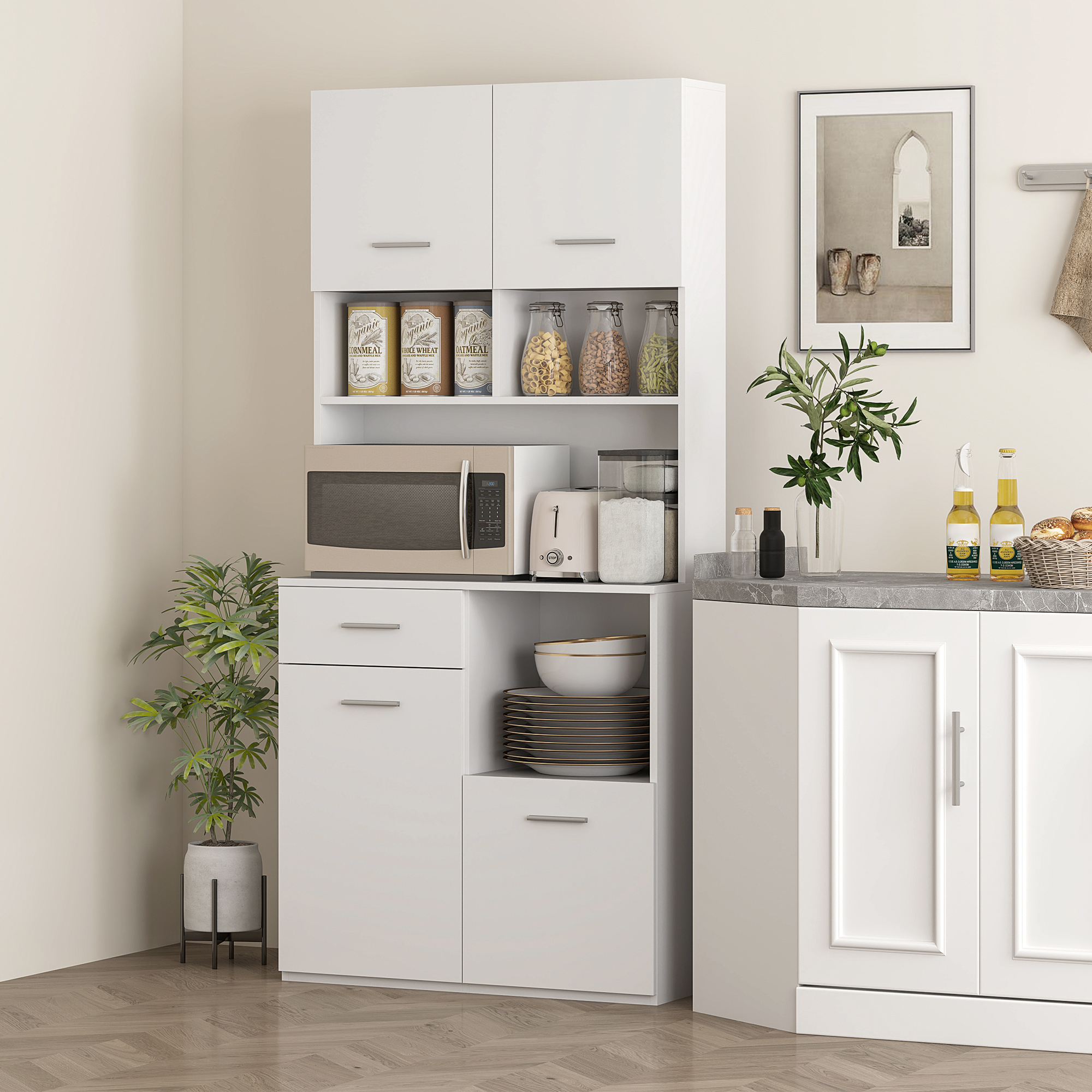 Buffetkast met Lade, Soft-Close Deuren, 80 x 35 x 180 cm - Wit