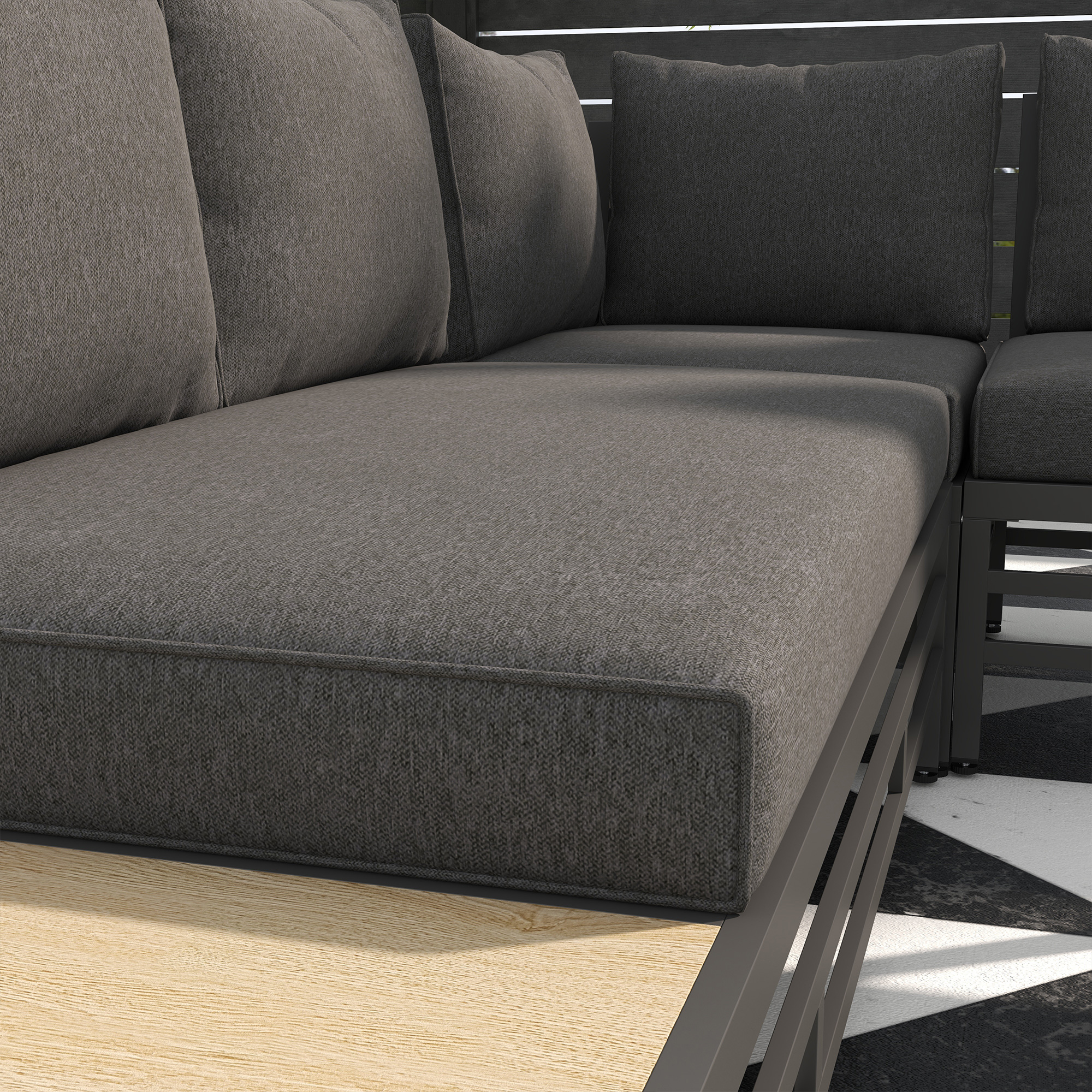 Tuinset Tuinmeubelset Lounge Set, 1 Salontafel, 2 Bijzettafels, 2 Banken, Donkergrijs + Lichtbruin + Zwart