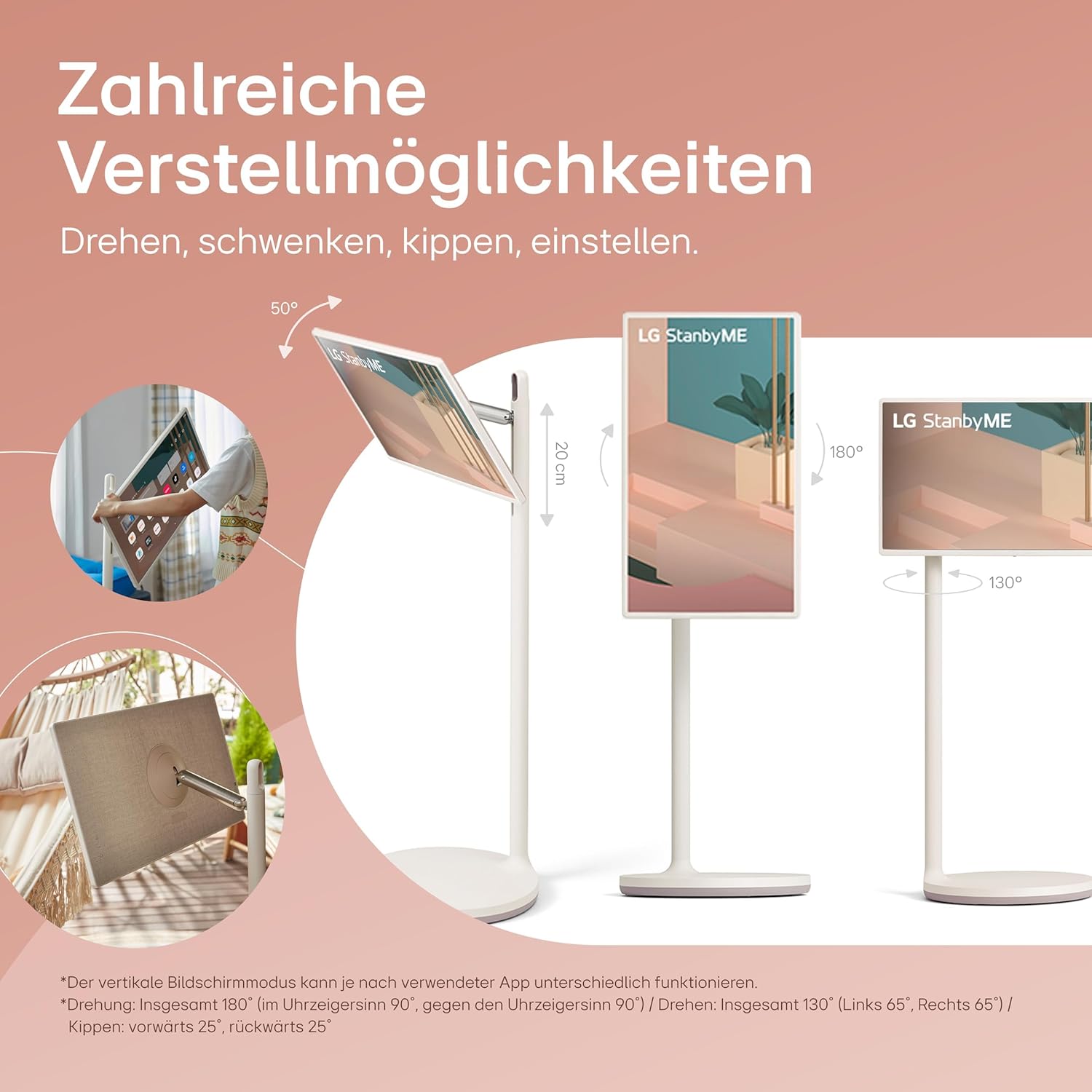 LG 27ART10 TV 68cm (27 Zoll) Lifestyle TV StanbyME (Touch Screen, 60 Hz, integrierter Akku, Streaming Apps), Beigefarben