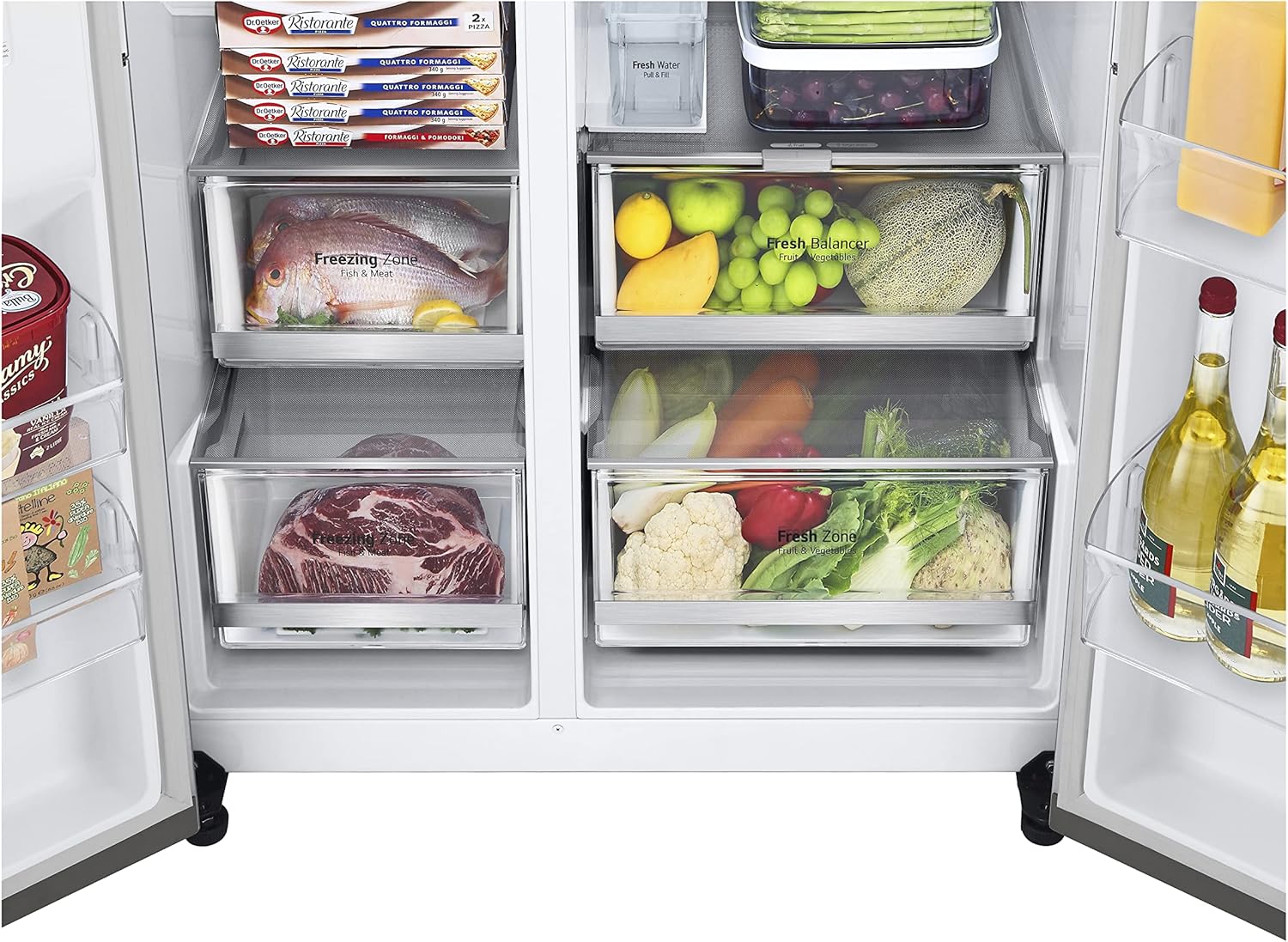 LG GSXV91PZAE Amerikanischer Kühlschrank Side by Side InstaView Total No Frost mit Gefrierfach, 635 l, Nano-UV-Eis-Spender, Türkühlung, Linear Cooling, Smart Kühlschrank mit WLAN und Gefrierschrank