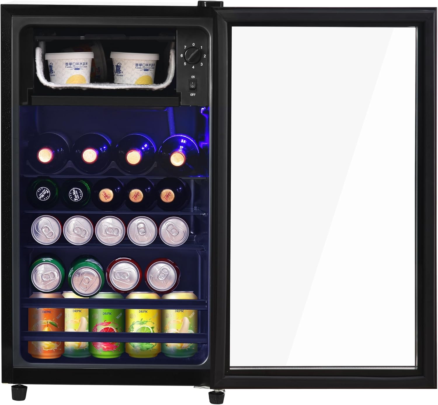 Merax Réfrigérateur Mini 76L avec Compartiment à Glace, Capacité pour 51 Canettes, Fonctionnement Silencieux, Système de Refroidissement à Compresseur, Économe en Énergie, Étagères Ajustables Noir