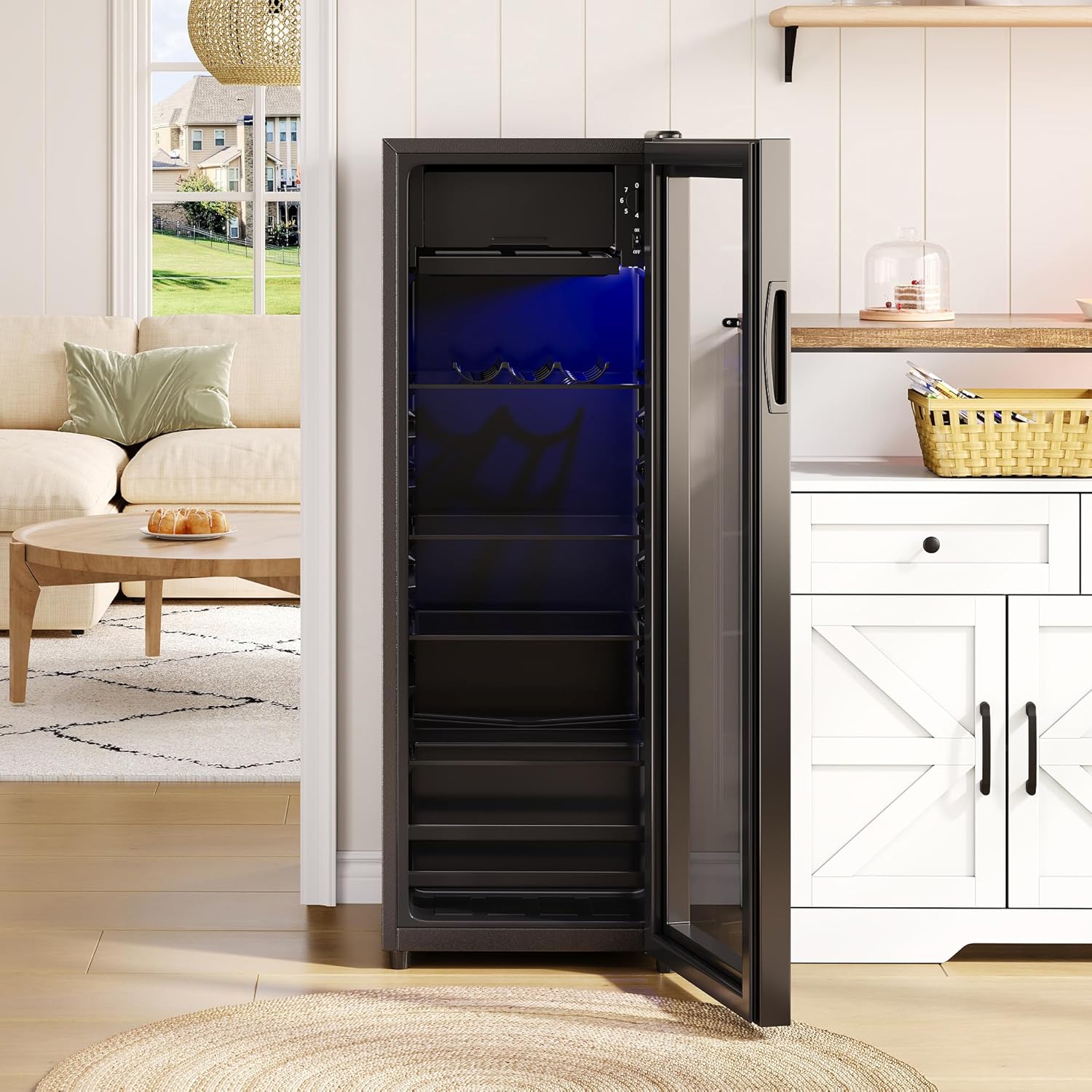 Merax Kühlschrank 128L, Freistehend Getränkekühler mit 120L-Kühlschrank + 8L-Gefrierschrank, mit LED-Innenbeleuchtung und Verstellbare Einlegeböden, Superleise für Restaurant, Bar, Getränke und Bier