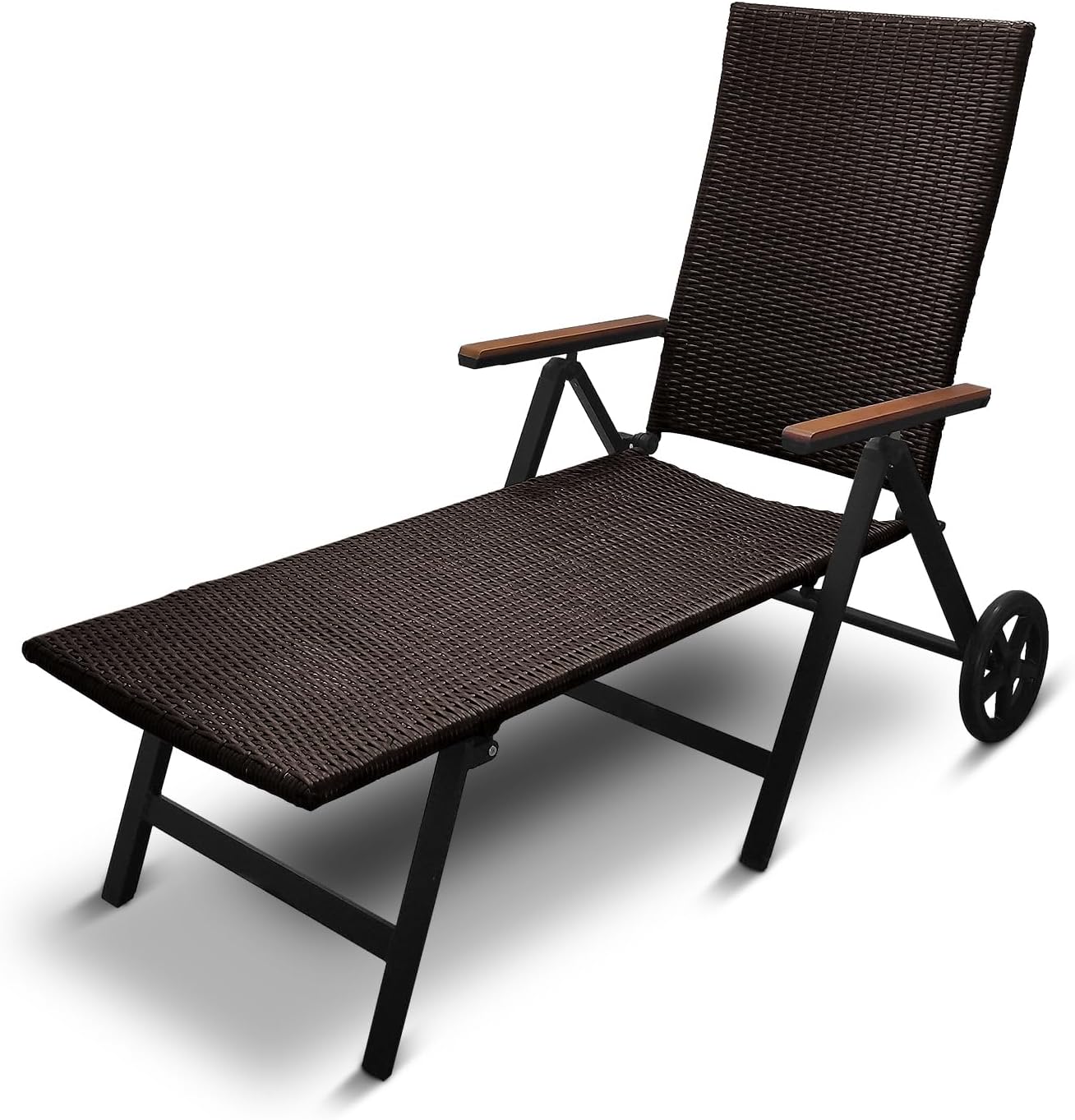 Generisch Aluminium Polyrattan Rollliege Relaxliege 120 kg belastbar Sonnenliege Klappbare Gartenliege Braun Neu
