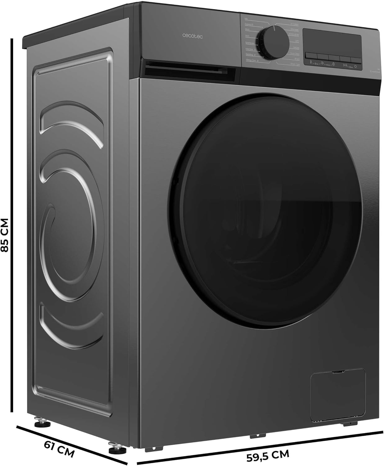 Cecotec Bolero DressCode 10450 Inverter Steel Pralka ładująca z przodu, 1400 obr./min, 16 programów, klasa A-10%, silnik inverter Plus, Pearl Drum, funkcja ciszy, KidLock, Stal