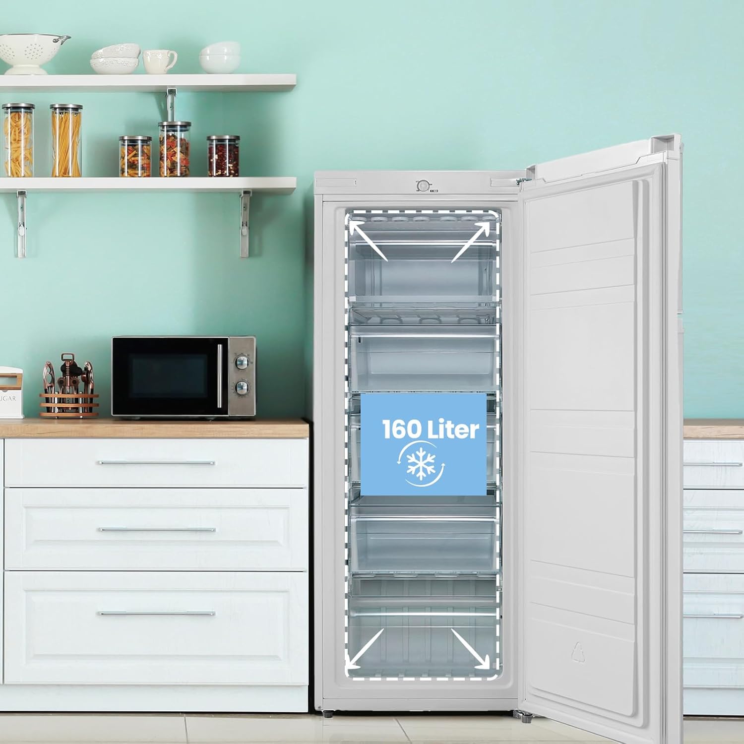 Comfee RCU160WH2(E) Gefrierschrank/142cm hoch/160L Gefrierteil/183 kWh/Jahr/Türanschlag wechselbar/Hochwertiger GMCC-Kompressor/Temperaturregelung/Verstellbare Standfüße/Weiß