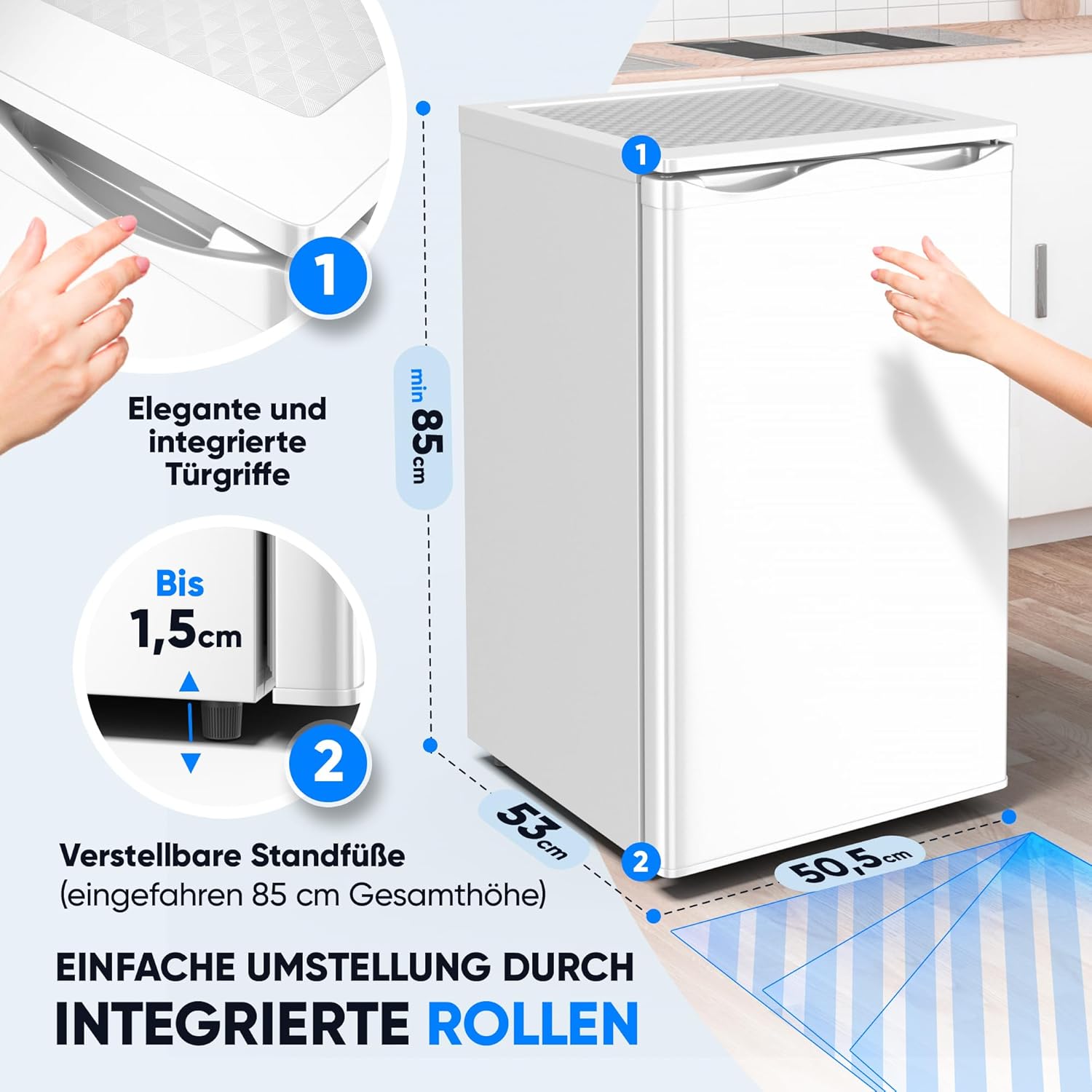 Stillstern Gefrierschrank Klein (73L) 4-Sterne-Gefrierfach -18°C ger. Energiever. Mini Freezer mit 3 Fächer, stufenlos reg. Temp., kleine Tiefkühltruhe, Türanschlag r./l. Tiefkühlschrank R600A Weiß