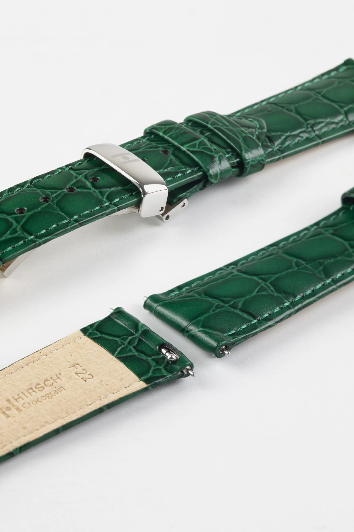 Hirsch CROCOGRAIN Crocodile Embossed Leather Watch Strap in GREEN