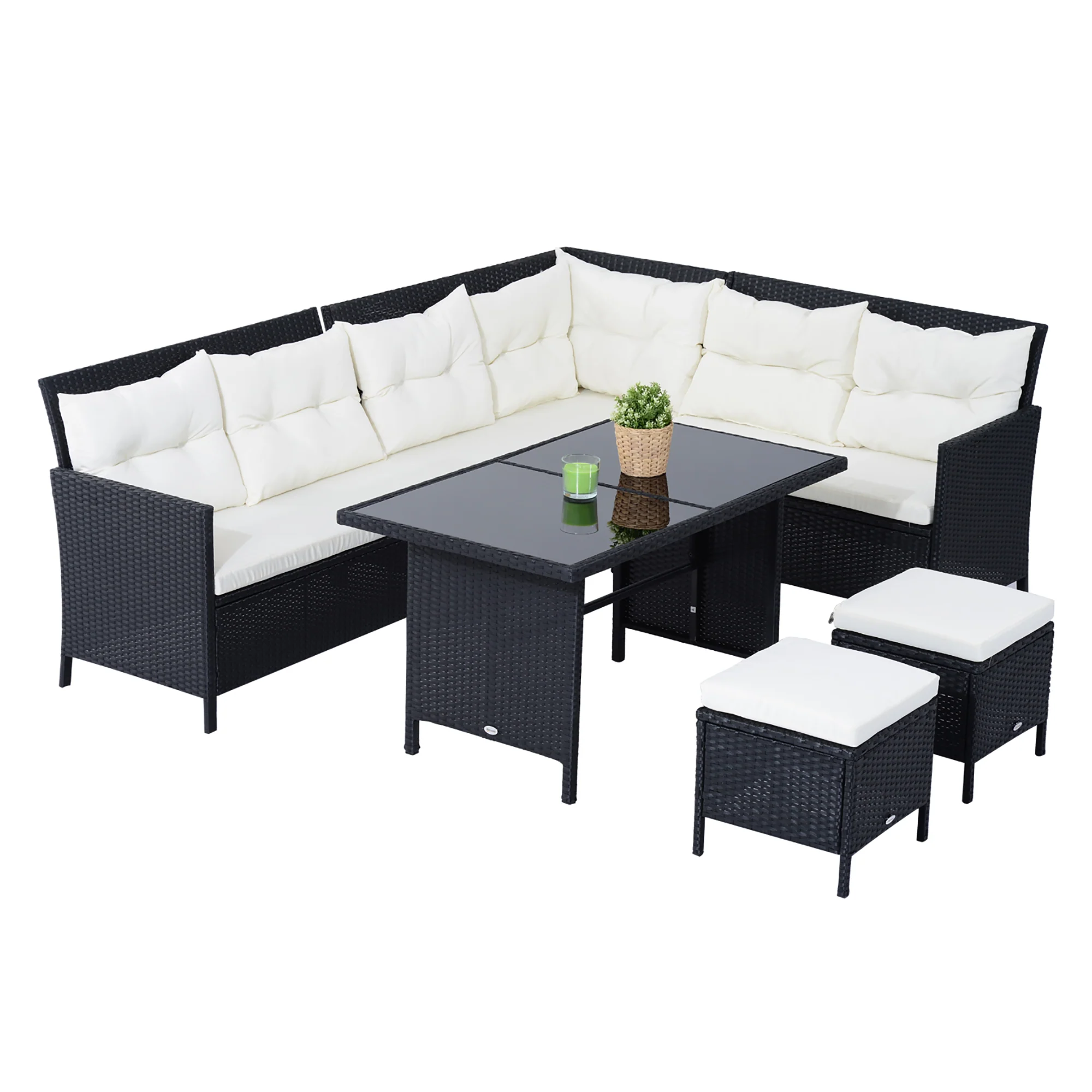 Outsunny 18-delige poly-rotan zitgroep bankstel tuinset fauteuil krukkenset
