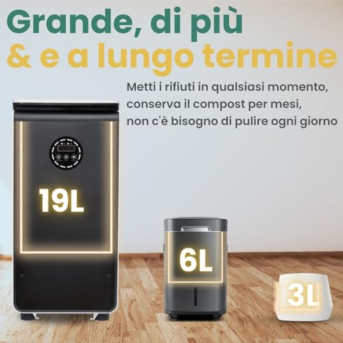 19L Composter elettrico per cucina, Compost intelligente bidone esterno/interno, schermo LED senza odore, trasformare i rifiuti alimentari in fertilizzante per giardino, Compost di rifiuti alimentari : Amazon.it: Giardino e giardinaggio