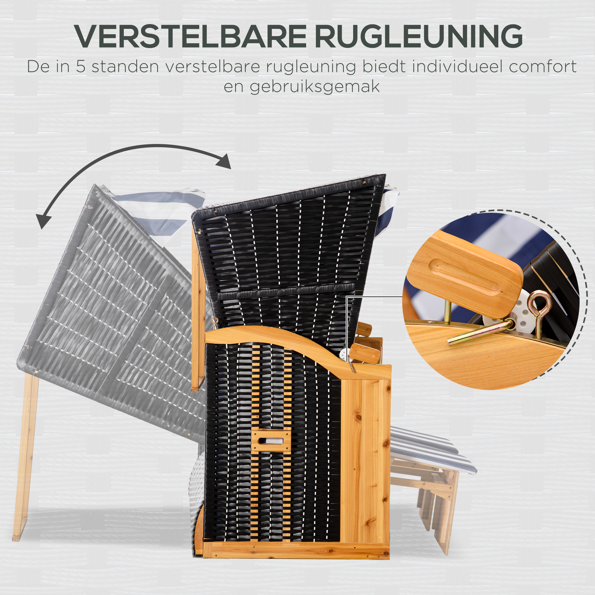 Outsunny strandstoel met dak rotan look klaptafel blauw 118 x 79 x 150 cm