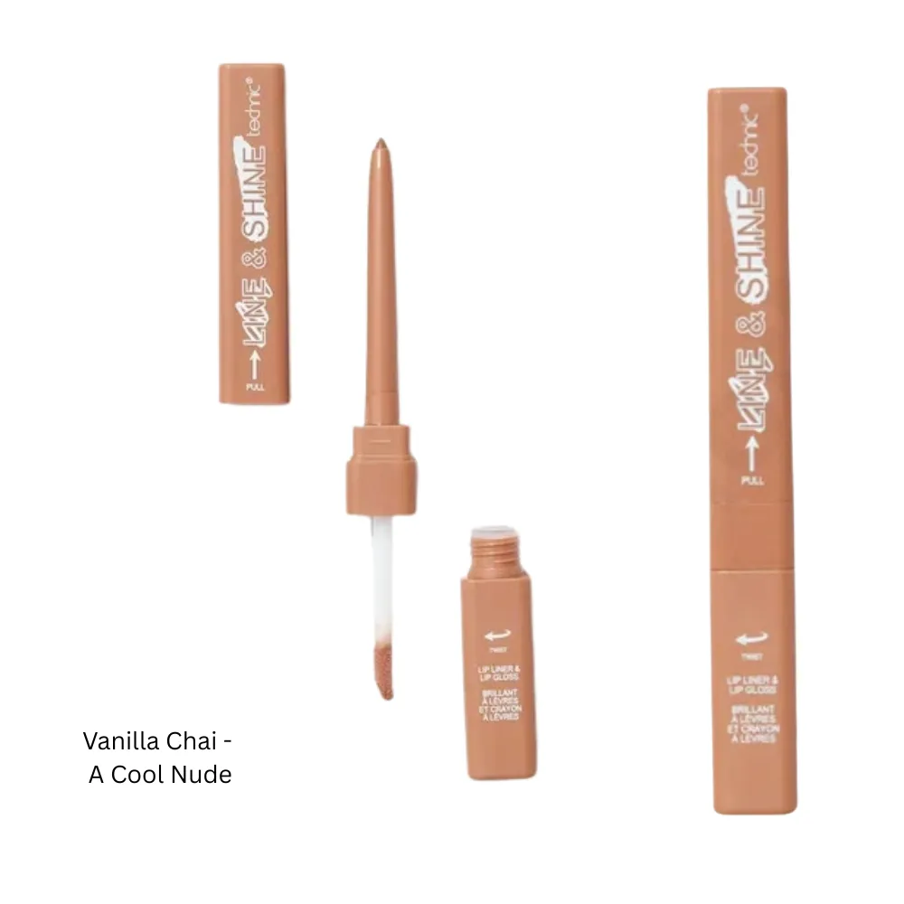 Technic Line & Shine 2-in-1 Lip Liner & Lip Gloss Duo - Hydrating, Vegan Lip Definition & Shine