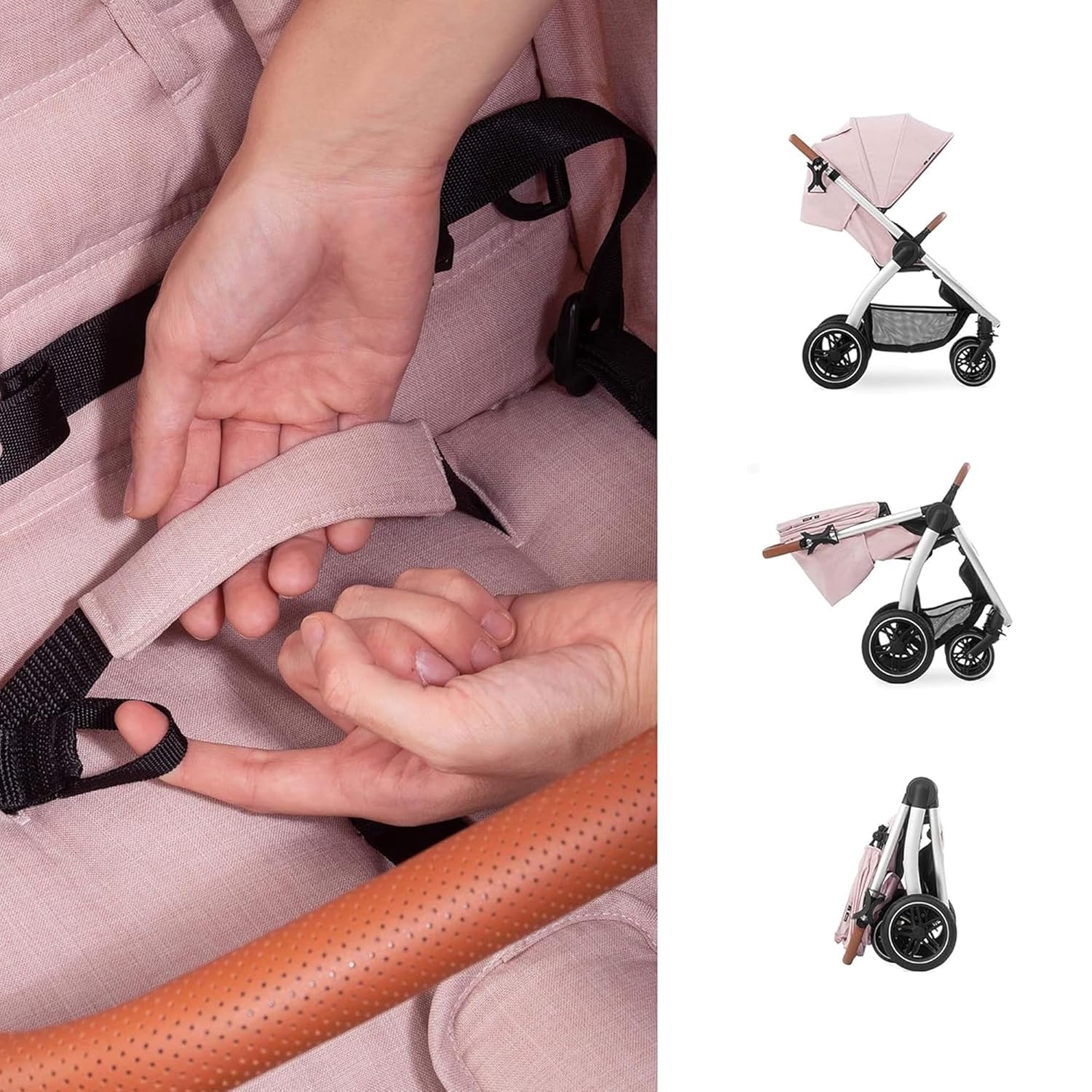 Hauck Uptown Kinderwagen Melange Rose – Kinderwagen für jedes Gelände, extra großer Sitz, flache Liegeposition, Gummiräder, Federung, kompakt und einfach zusammenklappbar, mit Regenschutz