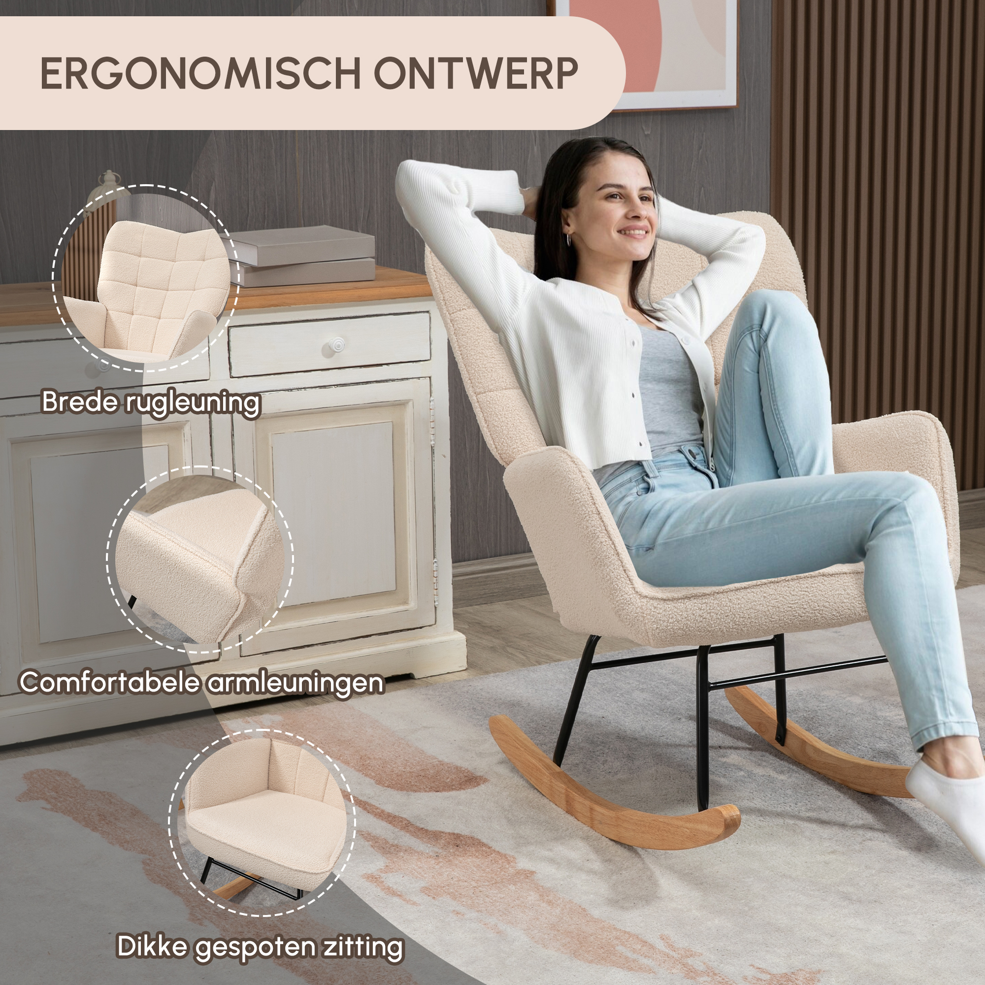 schommelstoel accentstoel tot 120 kg, polyester, beige