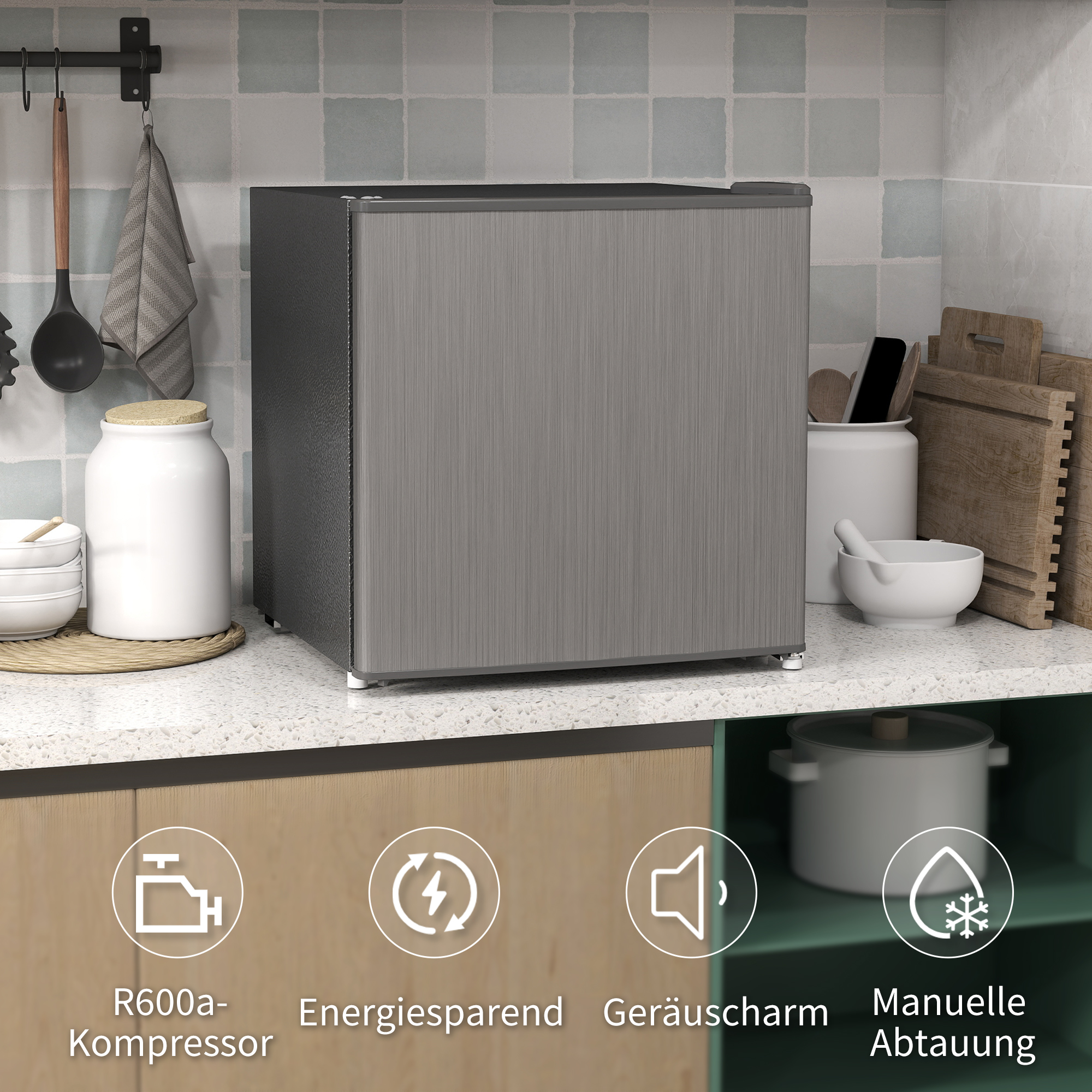 Mini-Vriezer 35 L, Electrische Vriesbox, Vrijstaand 161W, Mini Diepvrieskist 47 x 44,2 x 48,8 cm, Grijs