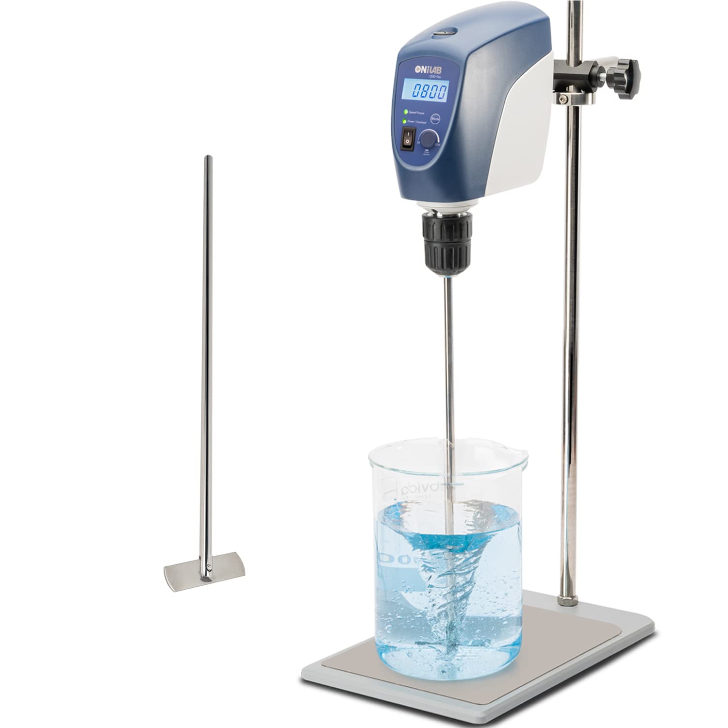 ONiLAB Elektrischer Overhead Rührer, LED Digital Overhead Rührer Mixer mit Rührstab, 20L,10000 mPas, 50~2200RPM, Aluminiumlegierung (Stand enthalten)