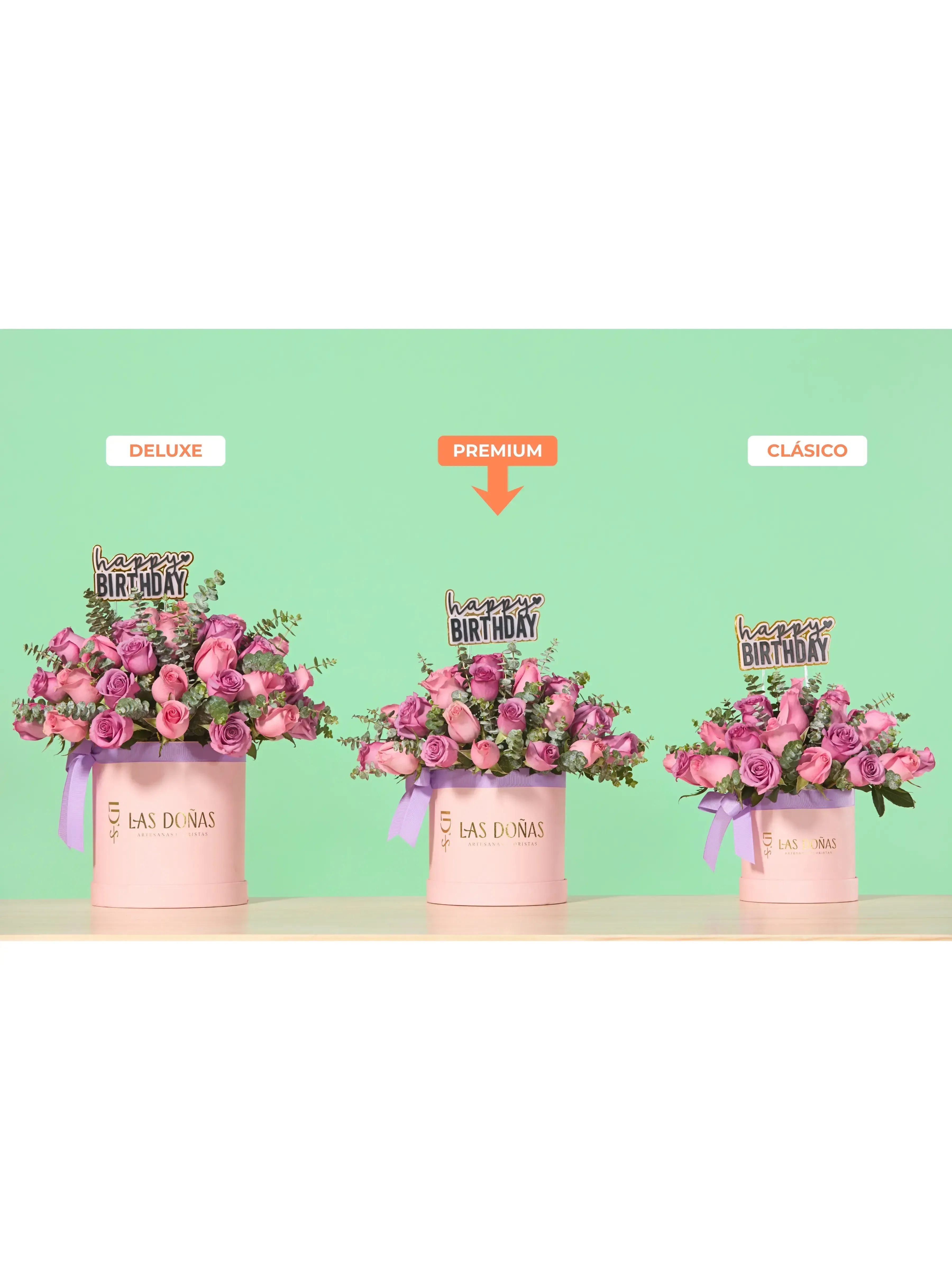 Box de Rosas Lilas y Rosadas