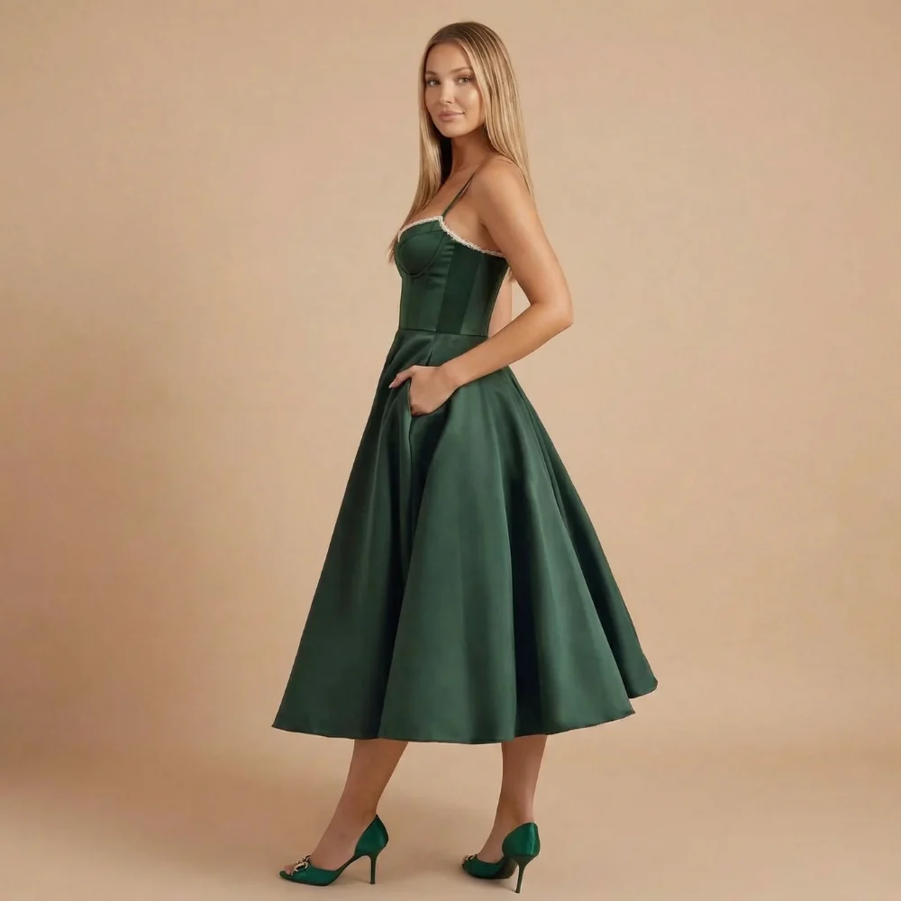 Damen Cocktail-Midikleid mit Herzausschnitt und ausgestelltem Rock
