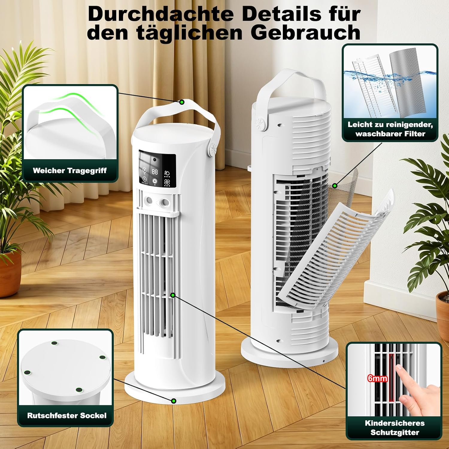Mobile Klimaanlage – Mini Klimaanlage mit Kühl- und Befeuchtungsfunktion, Wassernebel-Technologie, 4 einstellbare Timer-Stufen, 120° schwenkbarer Luftauslass, für Zuhause, Büro, Schlafzimmer (Weiß)
