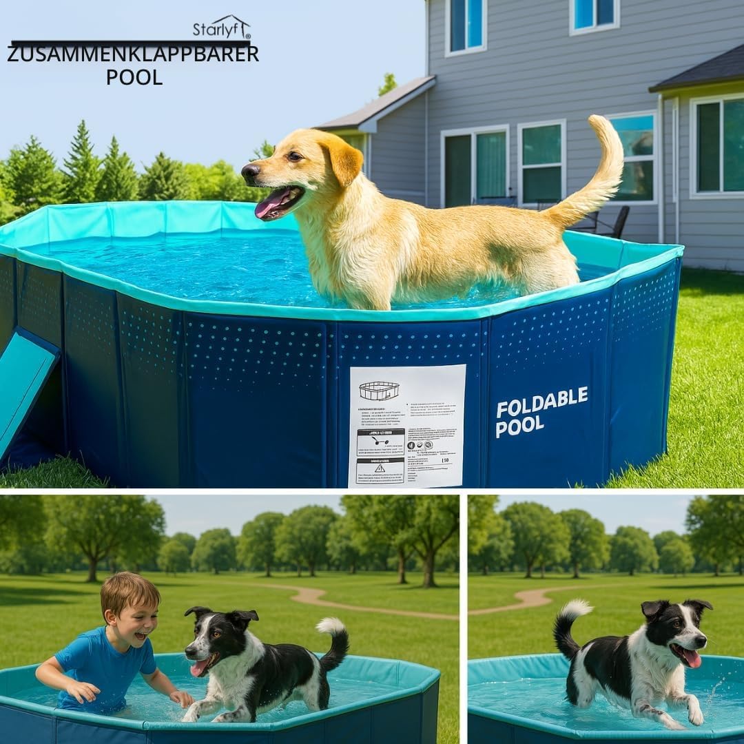 INDUSTEX Planschbecken Foldable Pool, 130 x 90 x 45 cm, Kinderbecken, Tragbarer Hundepool, Faltbarer Pool, Badewanne, Pool Spielzeug, Geeignet für Kinder, mittelgroße Haustiere