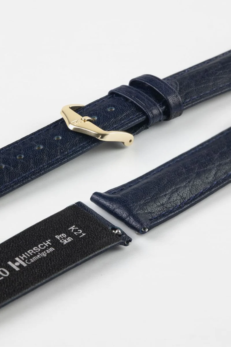 Hirsch CAMELGRAIN No Allergy Leather Watch Strap in BLUE