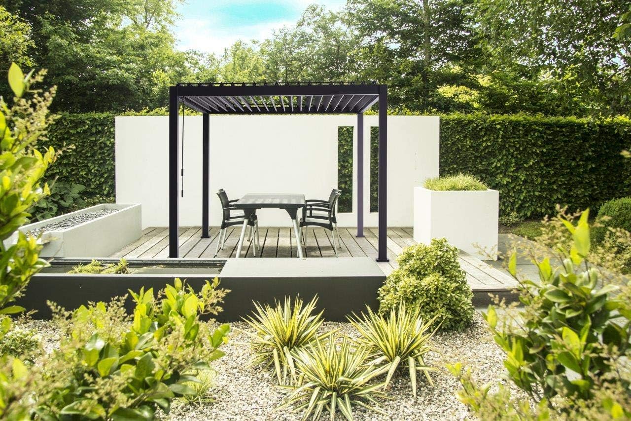Mirador Basic Pavillon 3 x 3 m Wasserdicht - Pergola mit Lamellendach - Aluminium/Stahl Terrassenüberdachung - Schwarz - 88MM