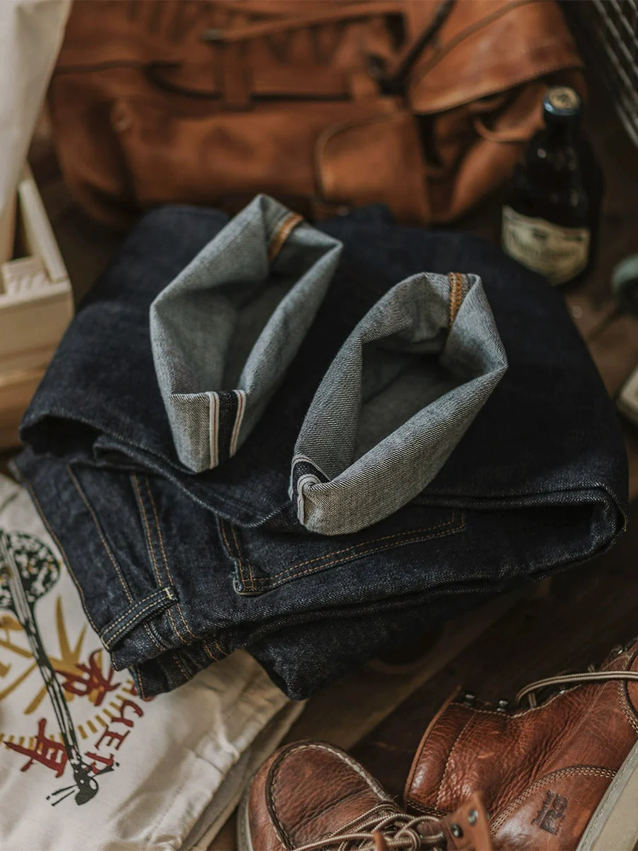 14oz Indigo Selvedge Denim Jeans f��r Herren - Hochwertige Verarbeitung & Zeitloser Stil