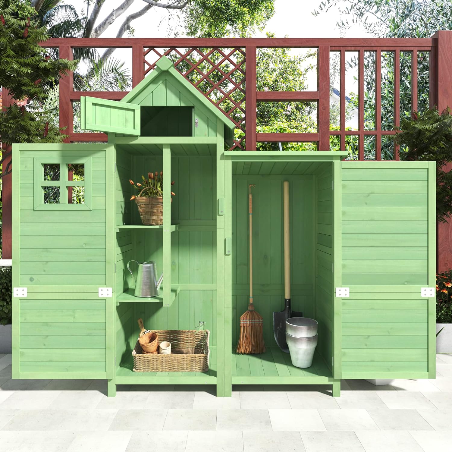 Gerätehaus Gartenschrank Geräteschuppen Geräteschrank, BxT: 118x54cm, 118X54X173cm (BxTxH), wetterfest, Holz, PVC-Dach (Set, 1 St., 1 x Geräteschrank) (Grünes)