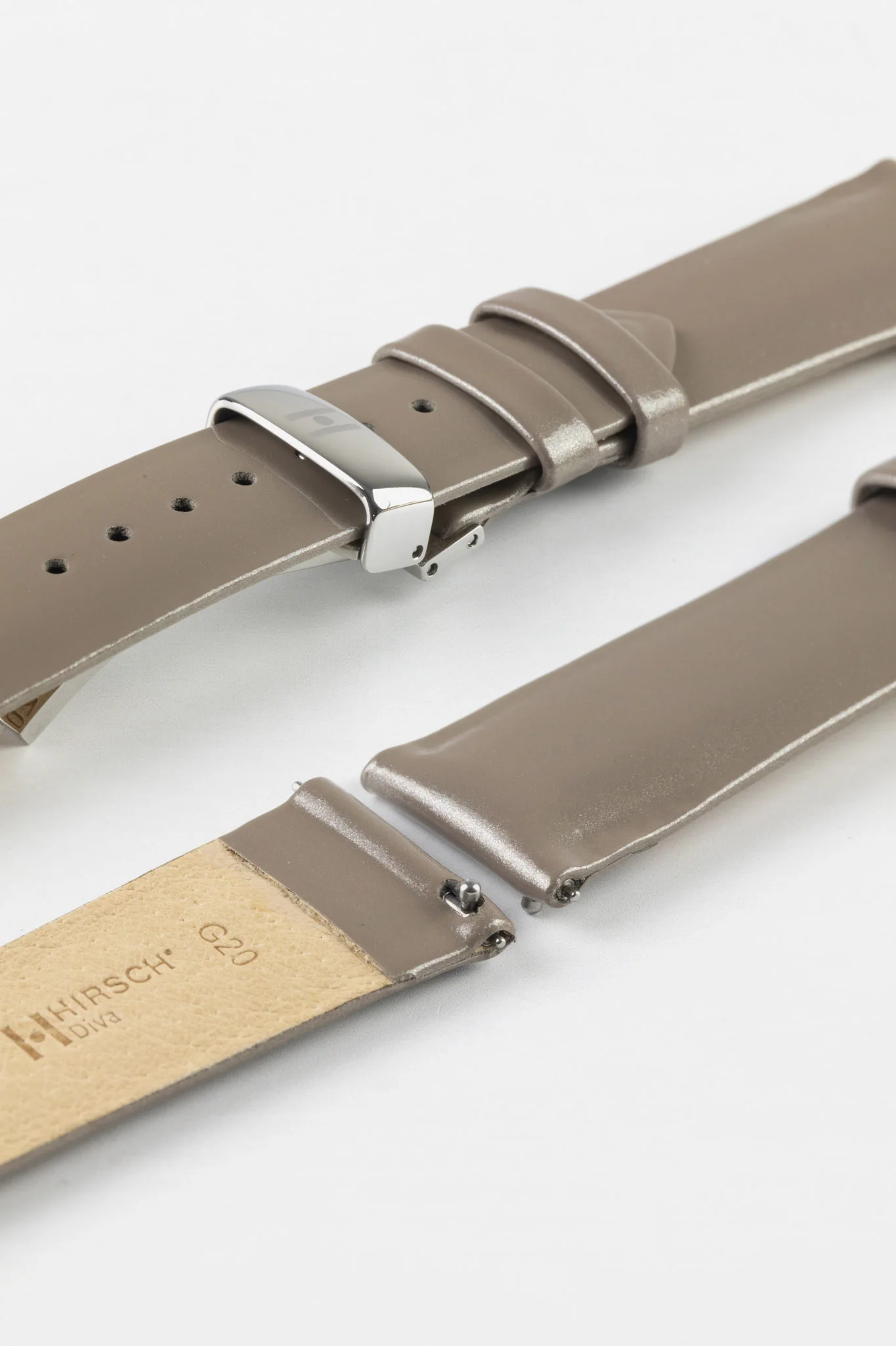 Hirsch DIVA Glossy Ladies Leather Watch Strap in SILVER
