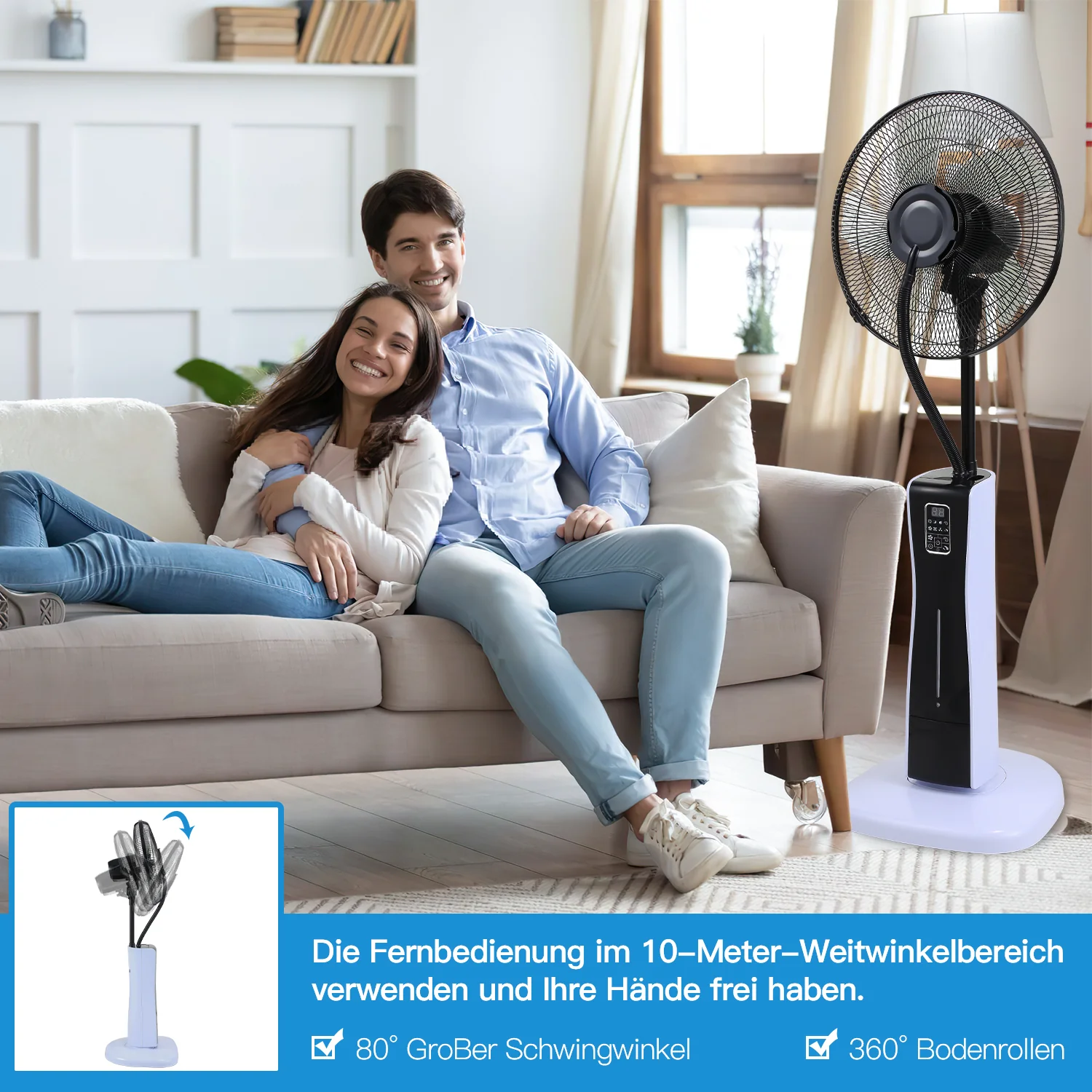 Sonnewelt Standventilator mit Wasserkühlung Ultraschall-Sprühnebel