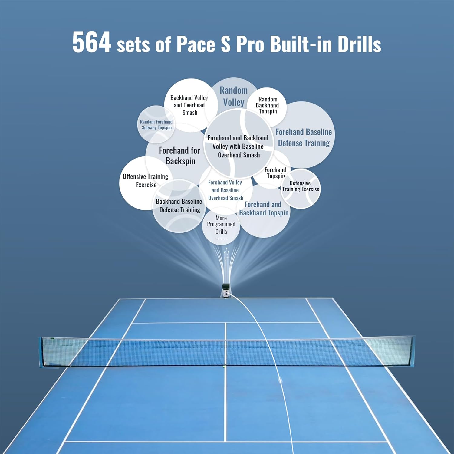 PONGBOT Tennisball-Maschine, App und Fernbedienung, benutzerdefinierte Bohrer, 150 Bälle, max. 80 km/h, 8+ Stunden Ausdauer, Dual-Motor für Topspin und Backspin