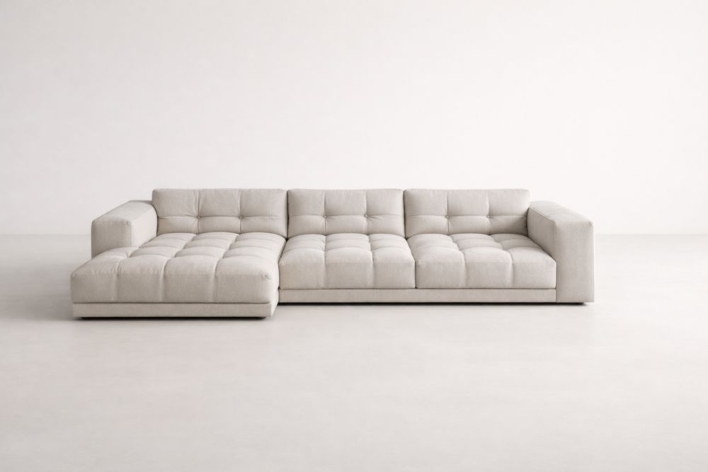 L-shaped Sectional Sofa Linen Upholstery Beige