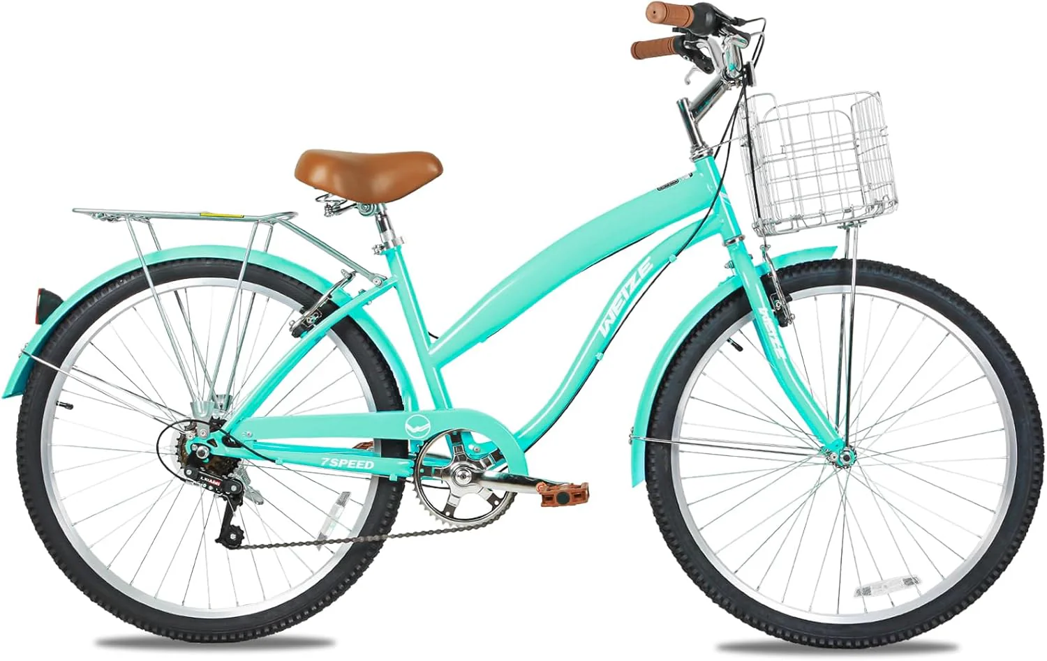 WEIZE Beach Cruiser Bike. 26 inch Commuter Bicycle for Adult Men and Women. 7-Speed/High-Carbon Steel/Front & Rear Fenders. Comfortable City Bikes with Rear Rack or Basket. Ergonomic Upright Design