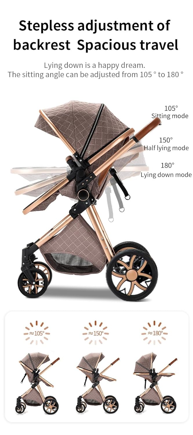 YAZOCO kinderwagen 3 in 1 Buggy Babybett Komplett Set Einem Klick Zusammenklappbarer Kinderwagen, KombiKinderwagen Aluminiumrahmen für Neugeborene Sitzzubehör (1 schwarz)