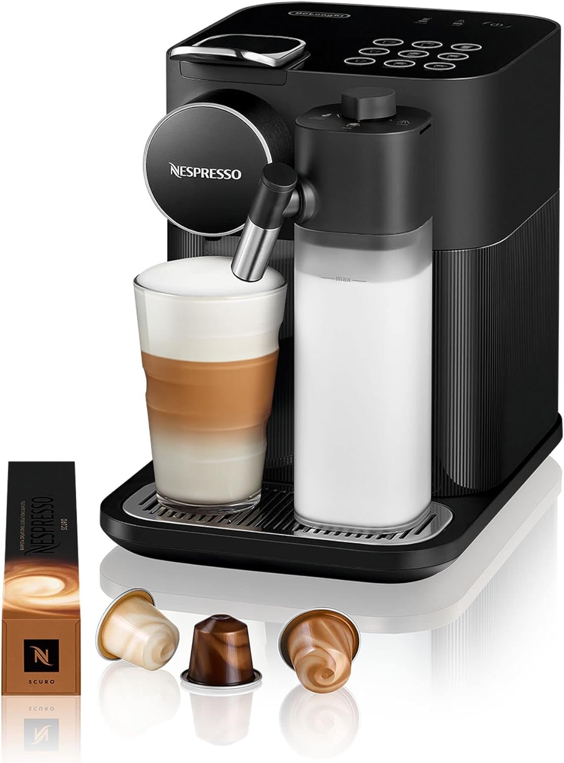 Nespresso De'Longhi EN640.W Gran Lattissima Kaffeekapselmaschine mit automatischem Milchsystem,19 Bar Druck, 1400W,Weiß