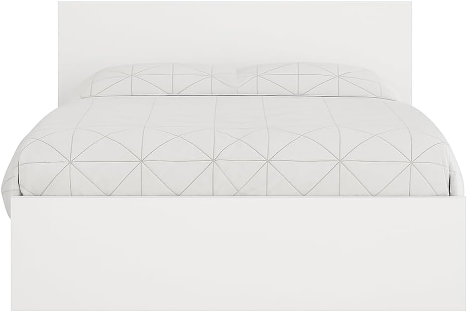 Doppelbett 120x200cm, Stauraumbett mit Bettkasten & Birkenholz Lattenrost, Robustes Bett mit Kopfteil, Bettgestell aus Schichtstoffplatte, ohne Matratze, Weiß