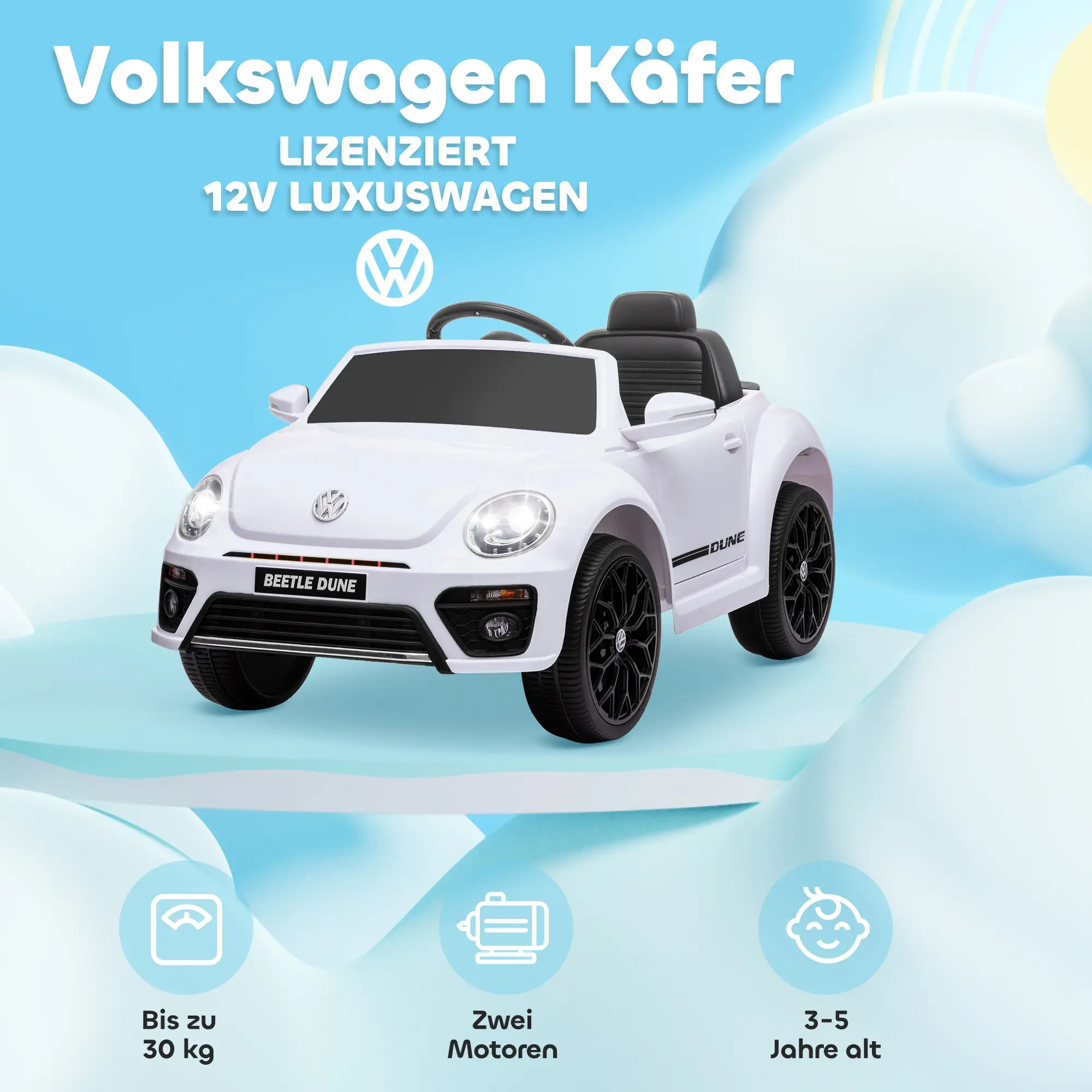 AIYAPLAY Kinder elektrische auto 12V met afstandsbediening Wit