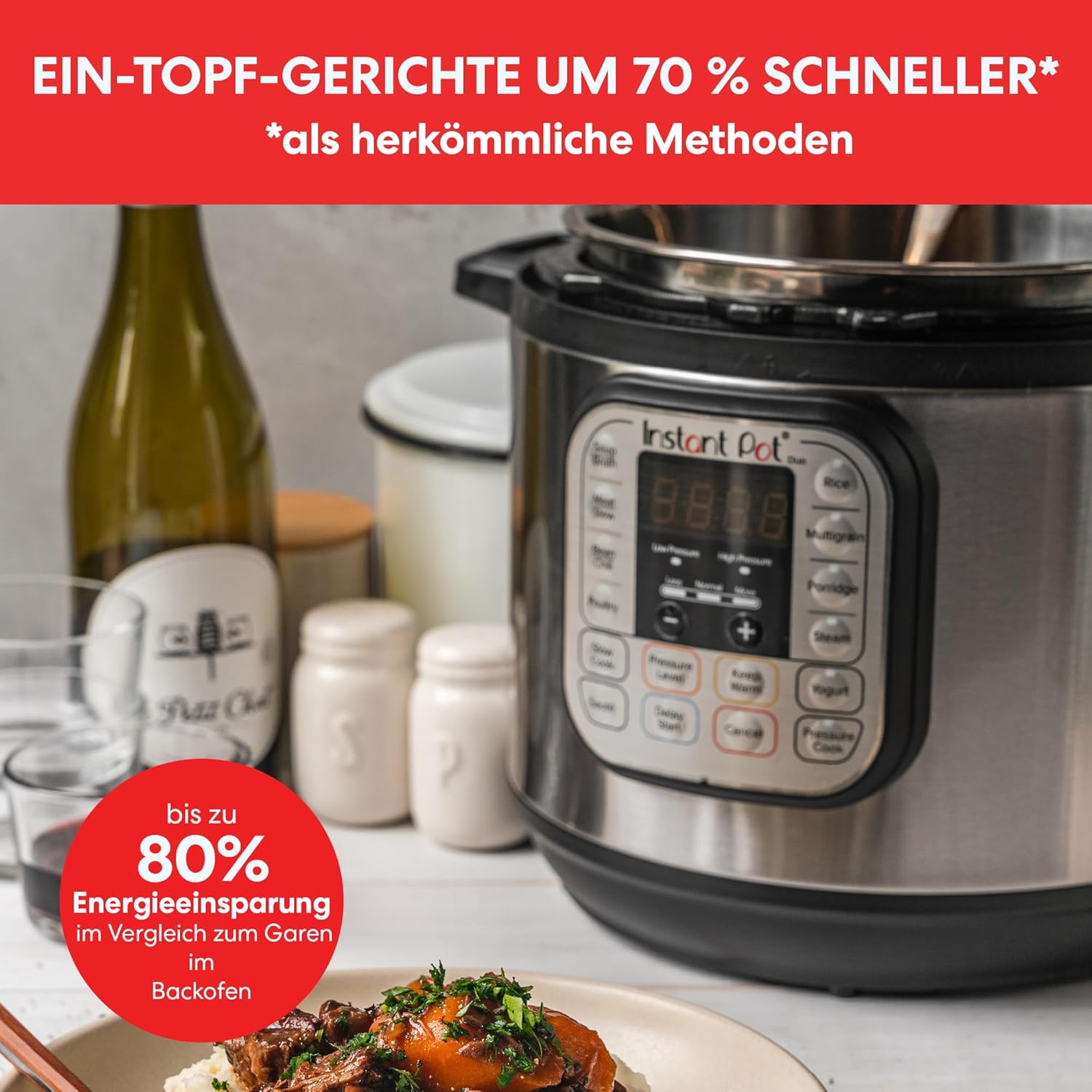 Instant Pot Pro 10-in-1-Elektro-Multikocher 1200 W, 5,7 L – Schnellkochtopf, Schongarer, Reiskocher, Dampfgarer, Sautierpfanne, Sterilisator, Joghurtbereiter, Sous Vide Gert – Schwarzer Edelstahl
