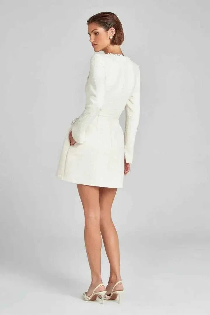 Langarm Tweed Minikleid f��r Damen mit Perlendetails und elegantem Schnitt