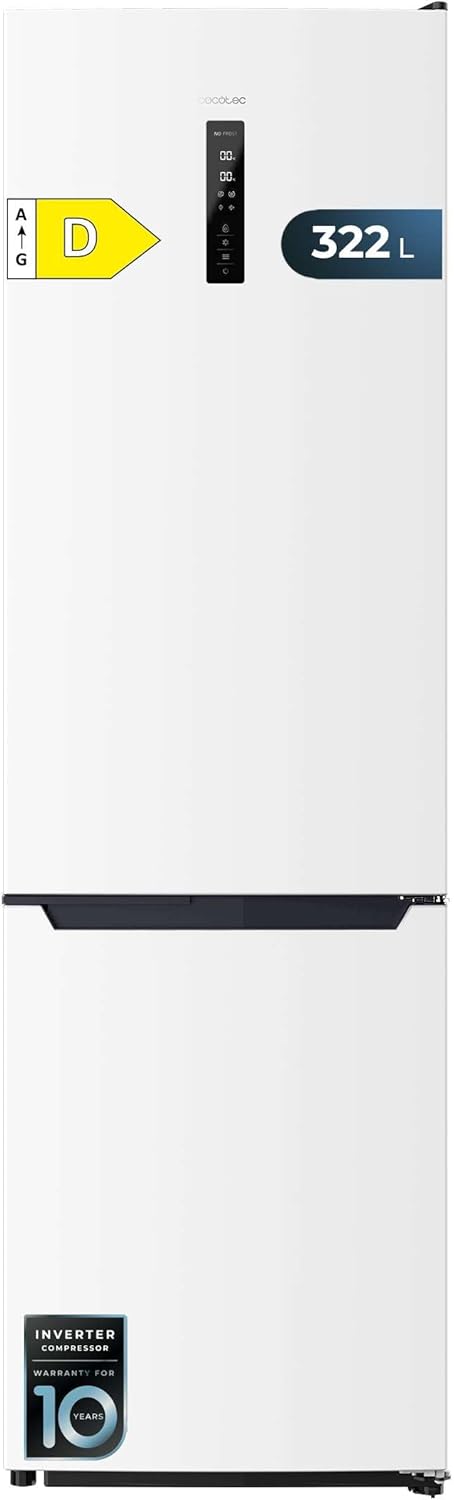Cecotec Kombi-Kühlschrank Bolero CoolMarket Combi 322T White D. Total No Frost, Inverter Plus Kompressor, Kühlschrank Weiß 185x60 cm, 322 l, Energieklasse D, Multi Air Flow, Schnellgefrier-Modus.