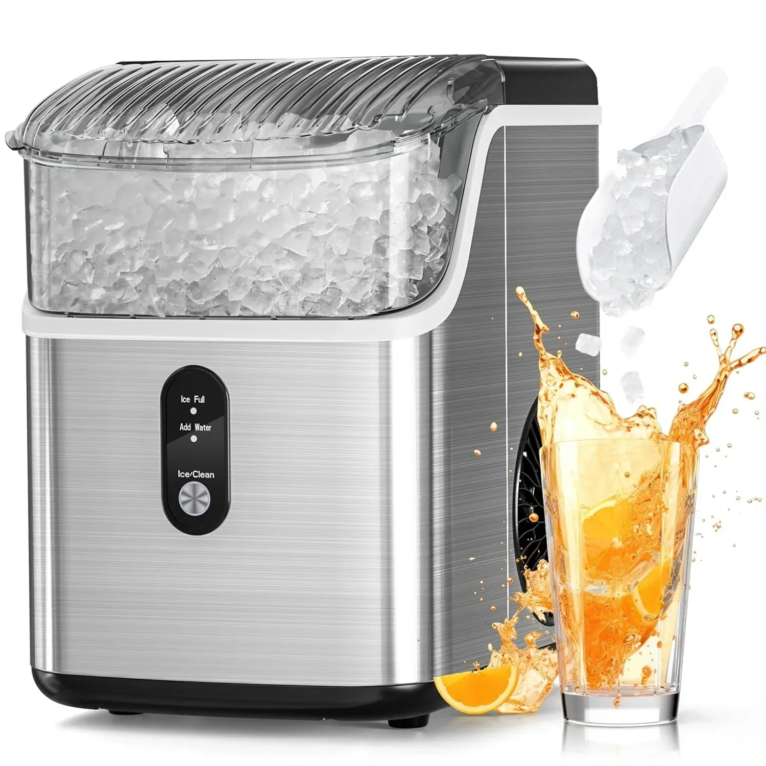 Nugget Ice Makers Countertop Pebble Ice Machine with Chewable Pellet Ice Self-Cleaning