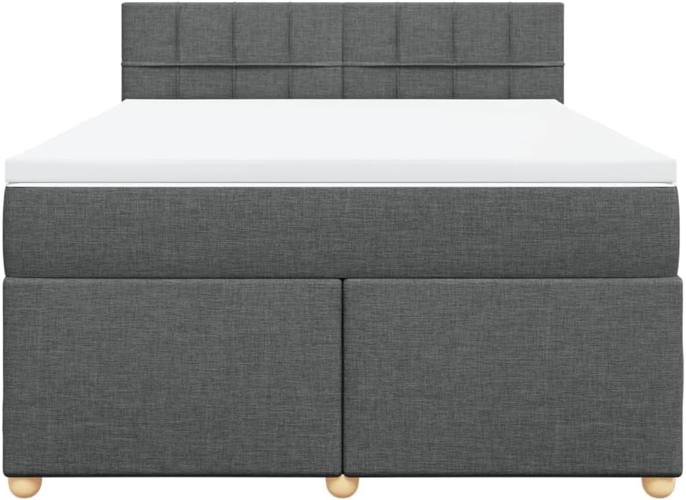 vidaXL Boxspringbett, Doppelbett mit LED Matratze Matratzenauflage, Bettgestell mit Lattenrost Kopfteil, Polsterbett Bett für Schlafzimmer, Dunkelgrau 140x200cm Stoff