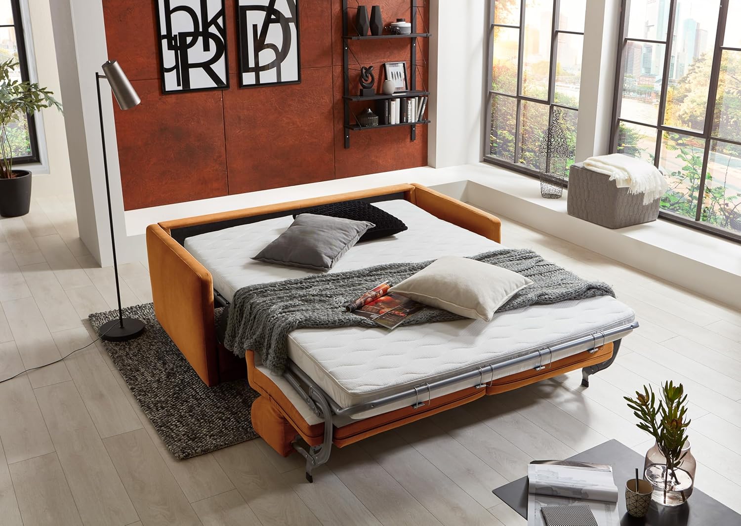 ATLANTIC home collection Schlafsofa Limone, hochwertig gepolstert, Safran, Dauerschläfer mit 140/200 Liegefläche, 193x93x90 cm (BxTxH)