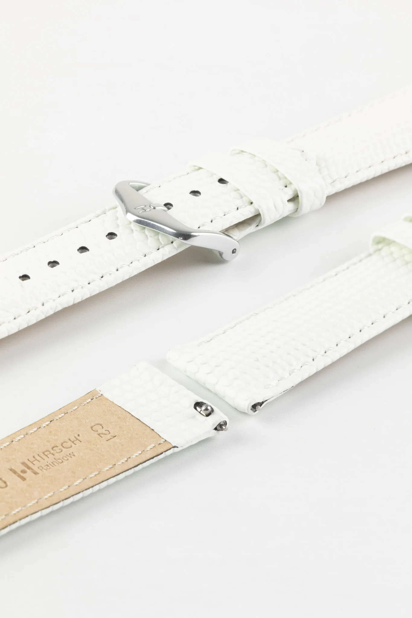 Hirsch RAINBOW Lizard Embossed Leather Watch Strap in WHITE